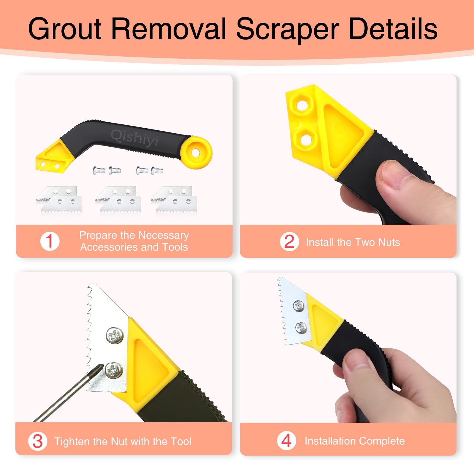 Qishiyi 11 PCS Grout Removal Tool Set,Include 2 Tile Grouts Saws 6 Pieces Bla…