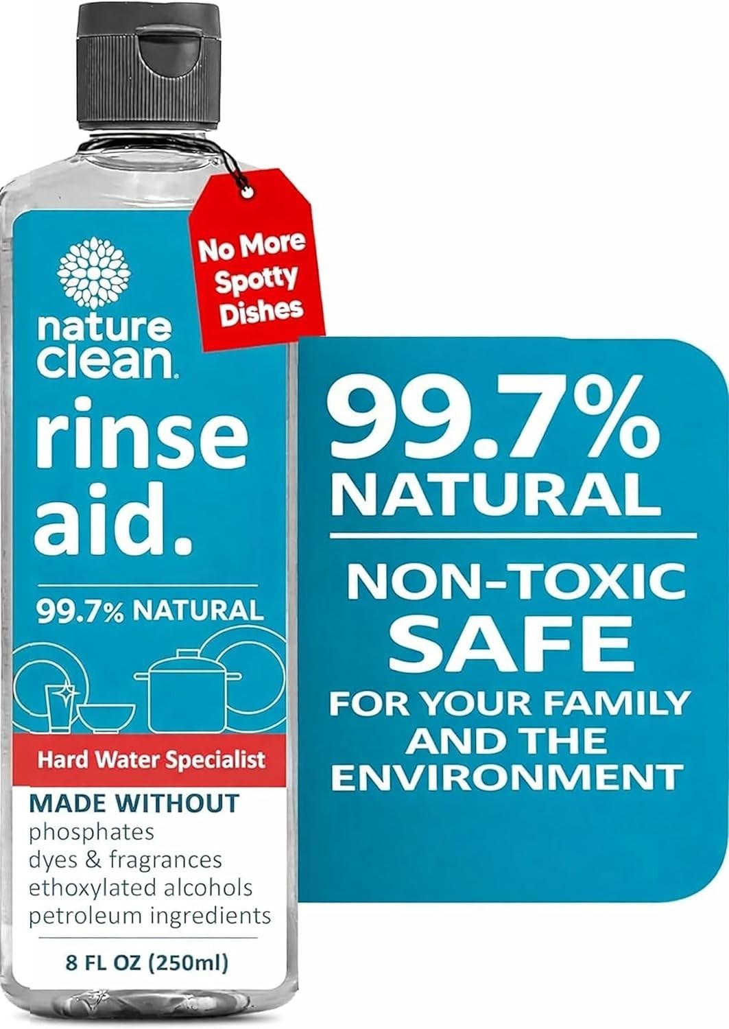 Nature Clean All Natural Dishwasher Rinse Aid Cleaner, Liquid Dishwasher Rinse A