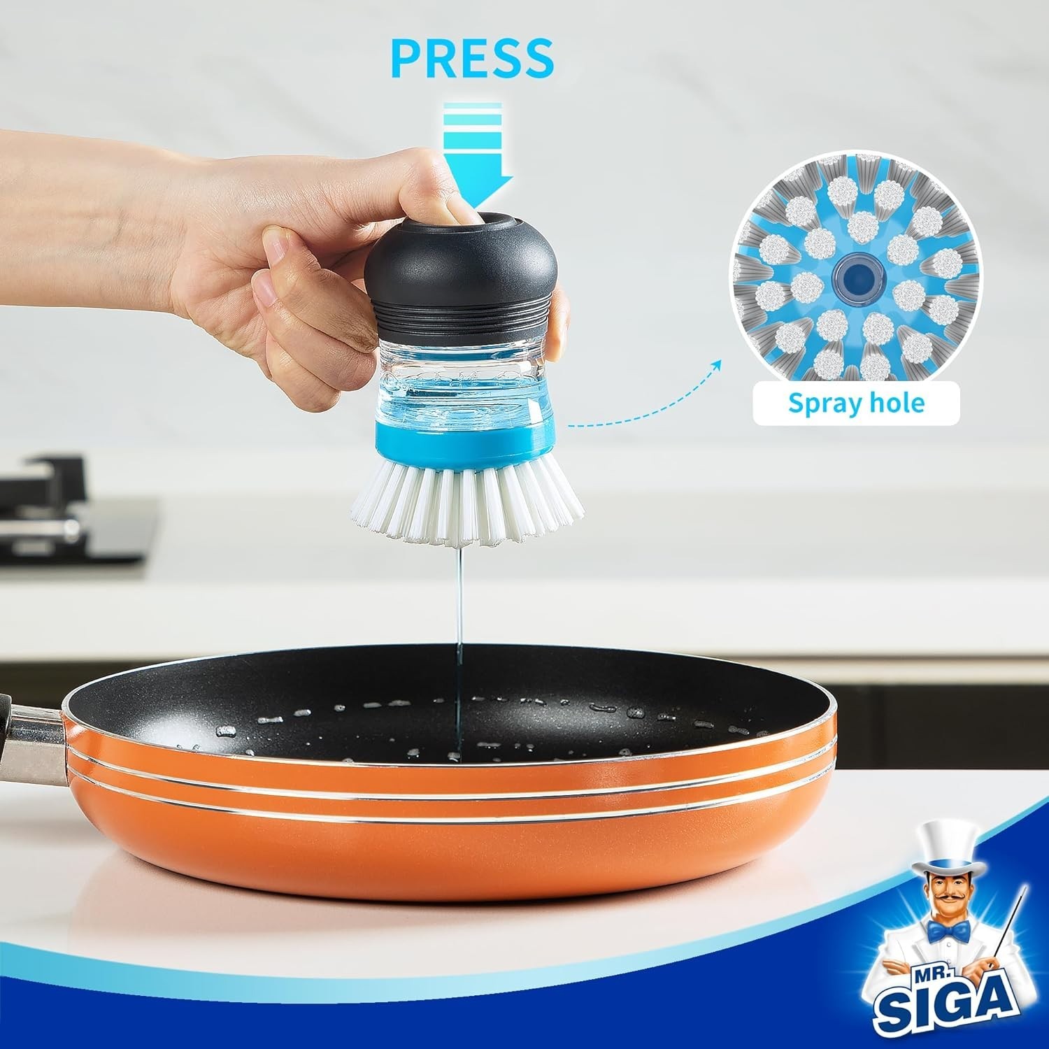 Soap Dispensing Palm Brush Kitchen Dish Scrubber for Pot Sink Cleaning Navy