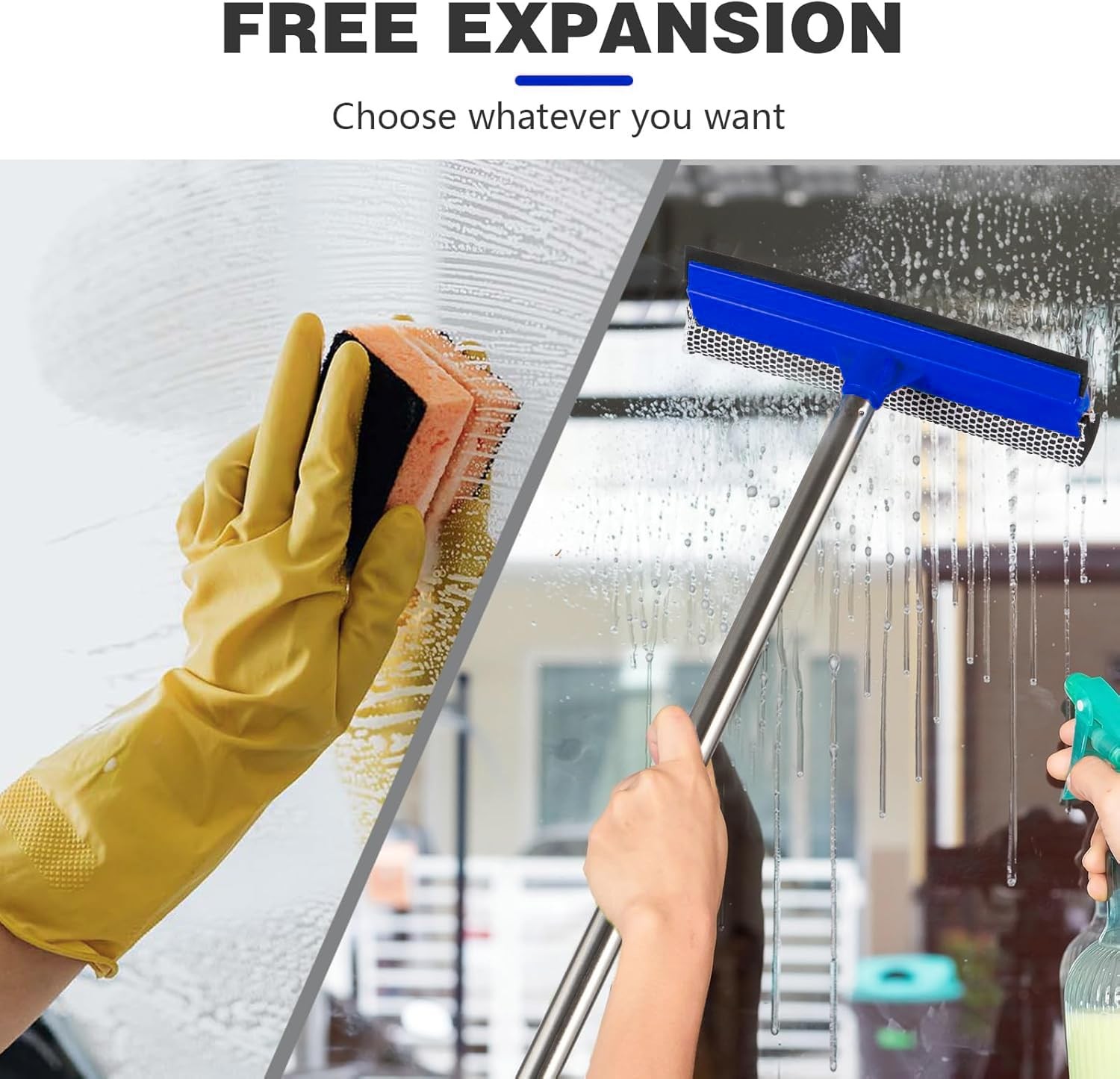 2 in 1 Window Squeegee,Car Window Cleaner Tool with 55″ Long Stainless Steel …