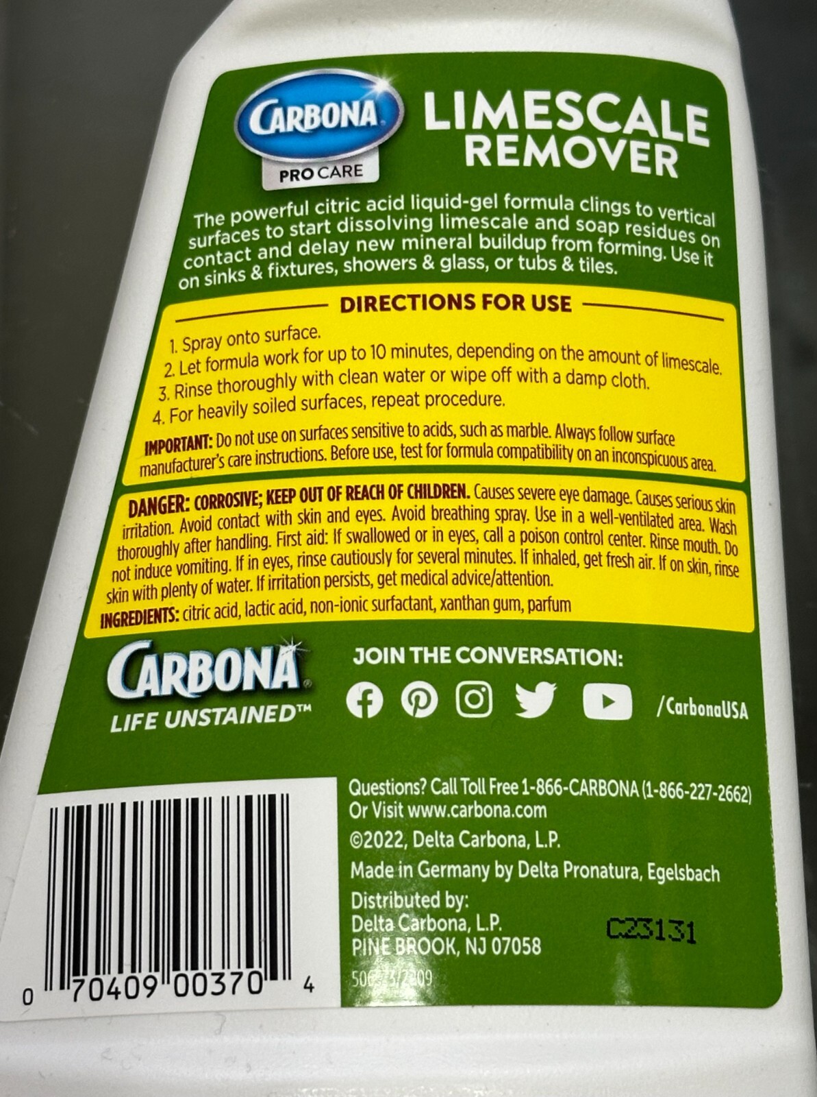 (2-Pk) CARBONA Sink Shower Glass Tubs Tiles Bath LIMESCALE REMOVER Lemon Fresh