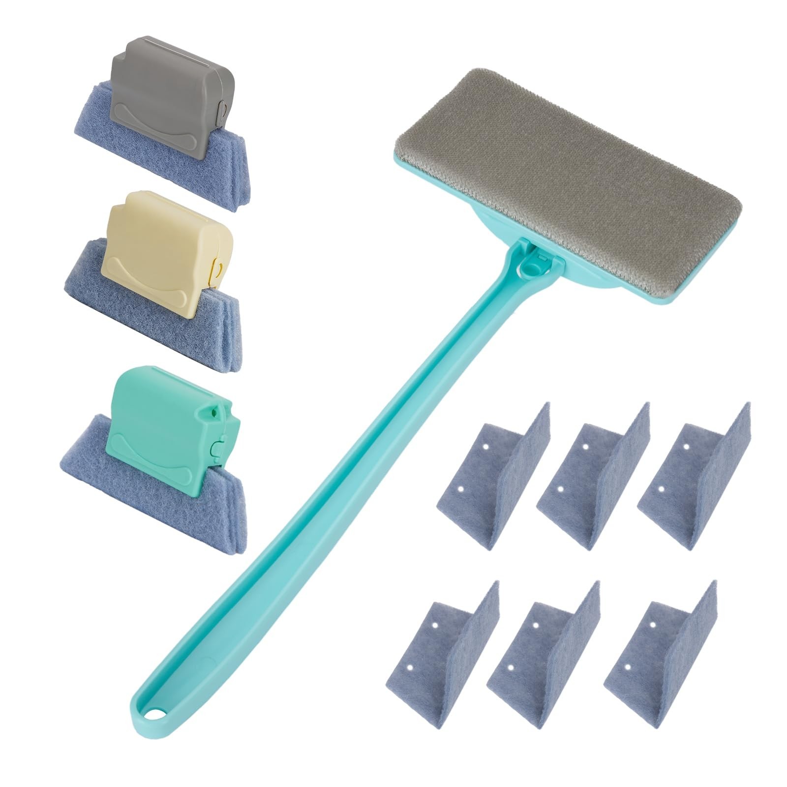 Versatile Window Cleaner Tool Set – 3 Track Brushes, 6 Cloths, Wet/Dry Use