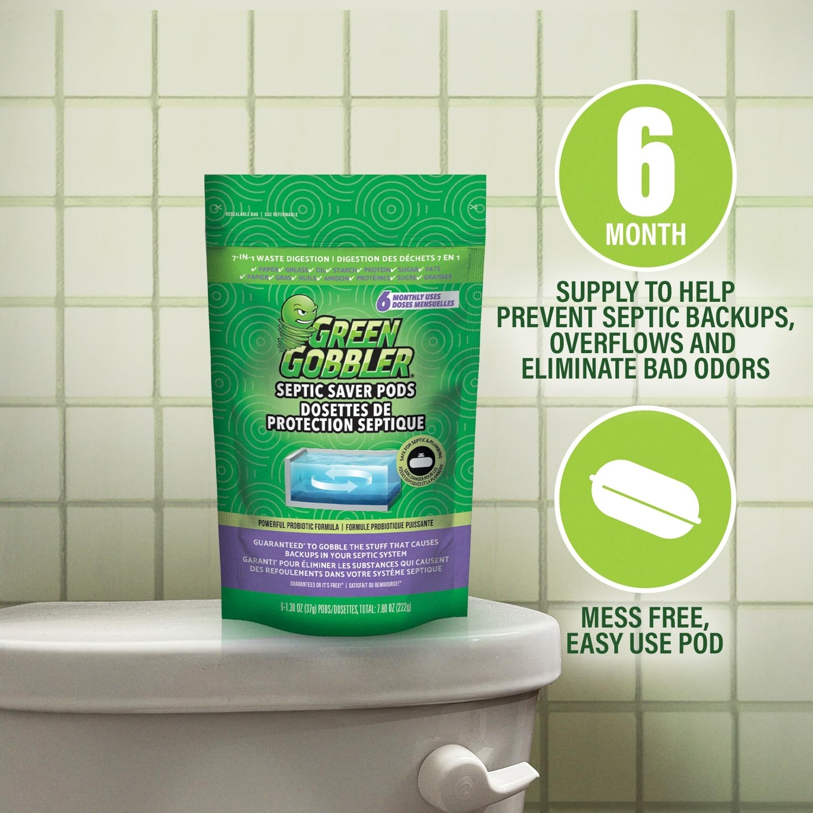 Septic Tank Enzyme Treatment Packets – 6 Month Supply, Natural Bacteria for Back