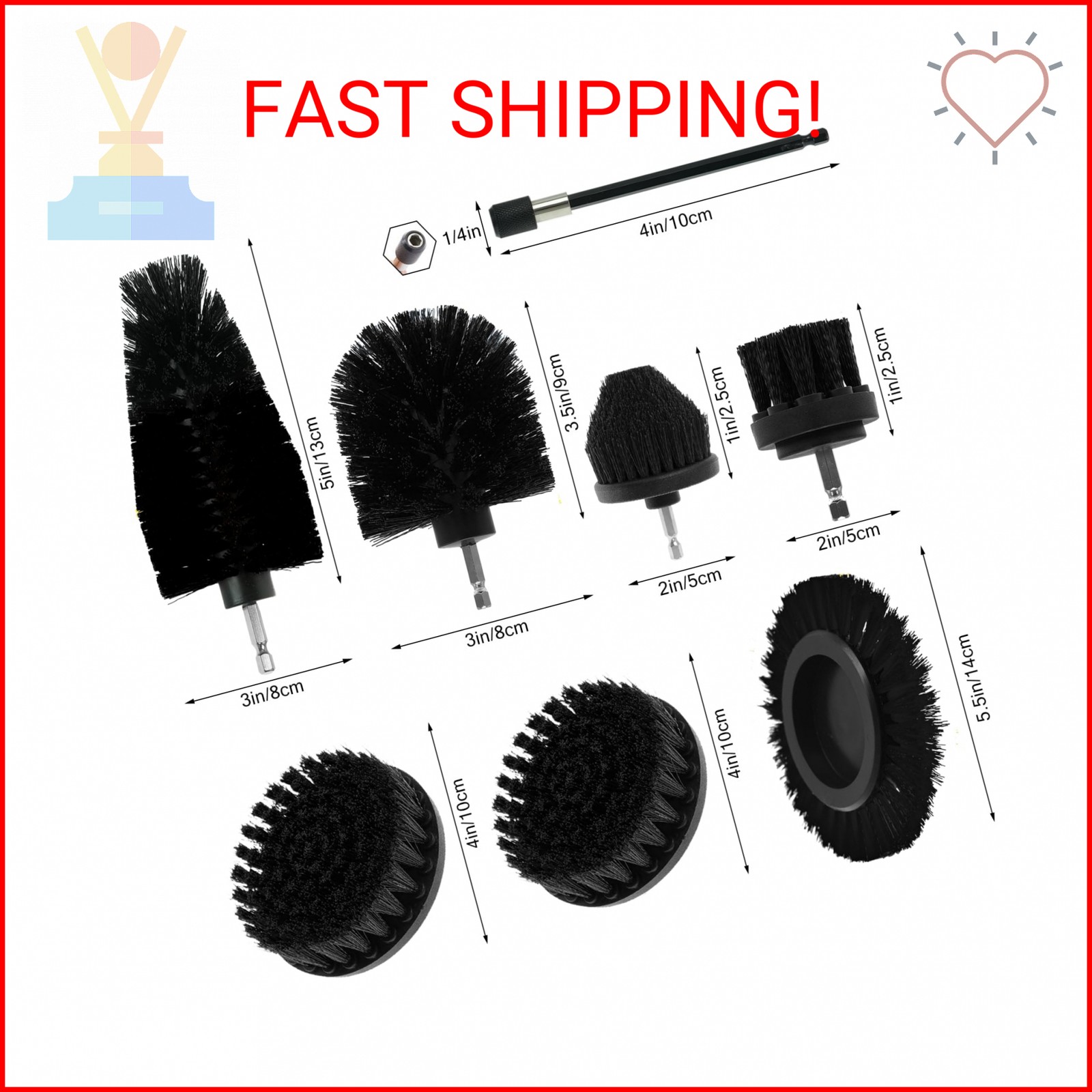 ETOUPA 8 Pcs Drill Brush Attachment Set, Power Cleaning Scrub Brush Kit with Ext