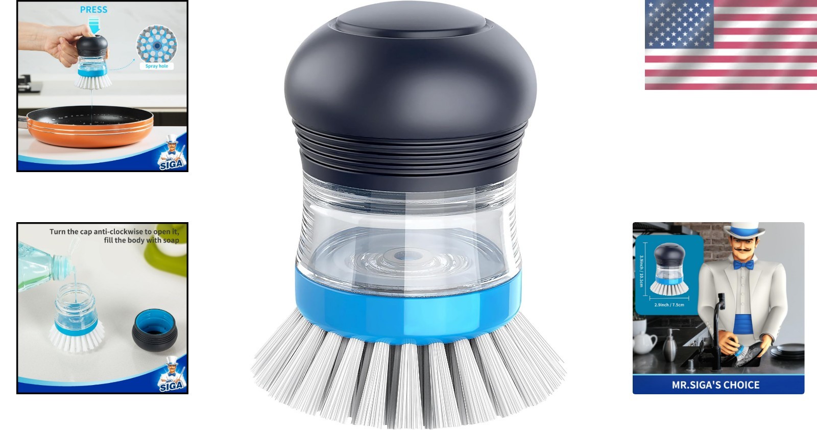 Navy Soap Dispensing Palm Brush for Effortless Kitchen Cleaning – Pack of 1