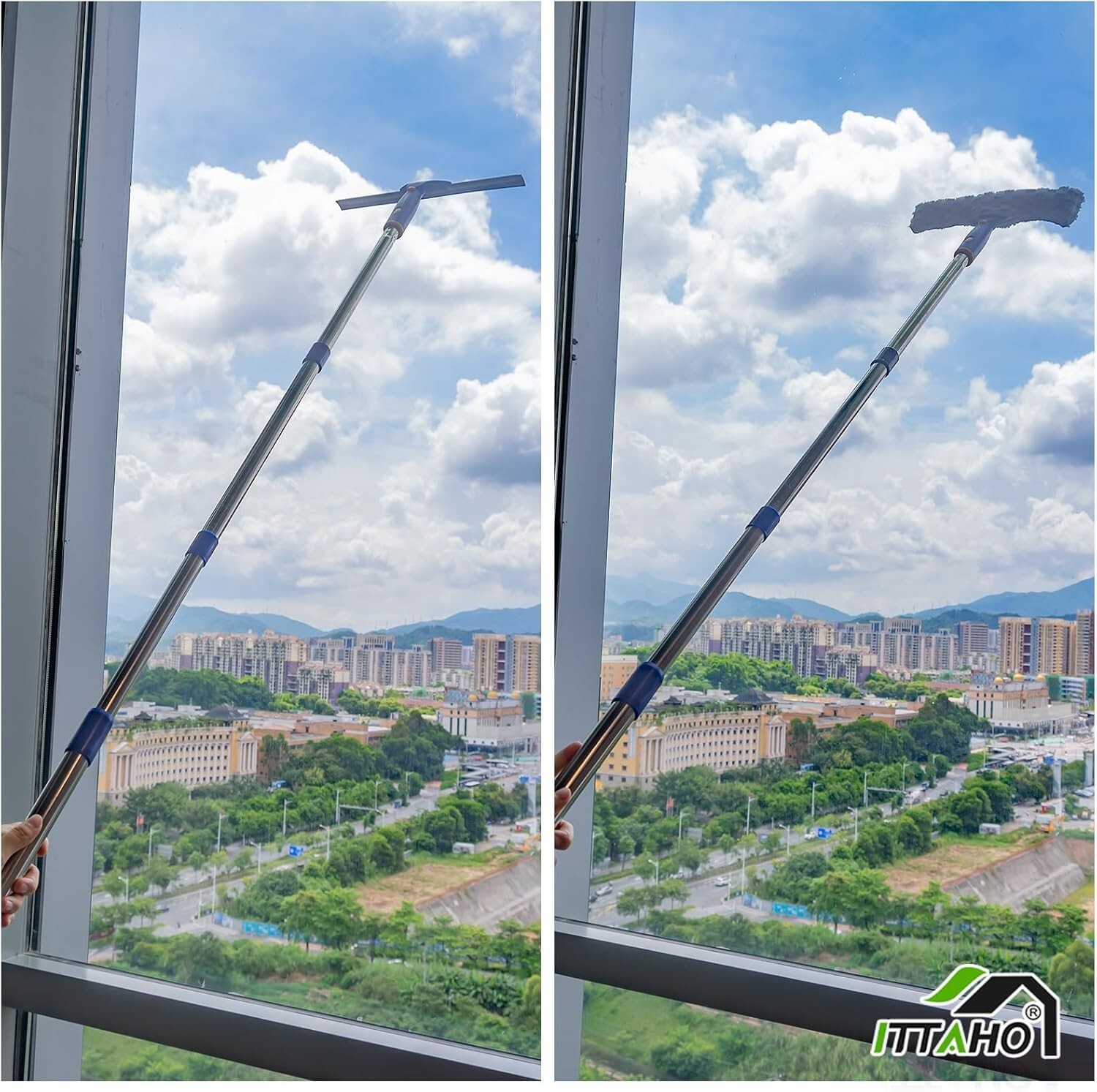 ITTAHO Squeegee for Window Cleaning,12″ Squeegee and 11″ Microfiber Scrubber Com