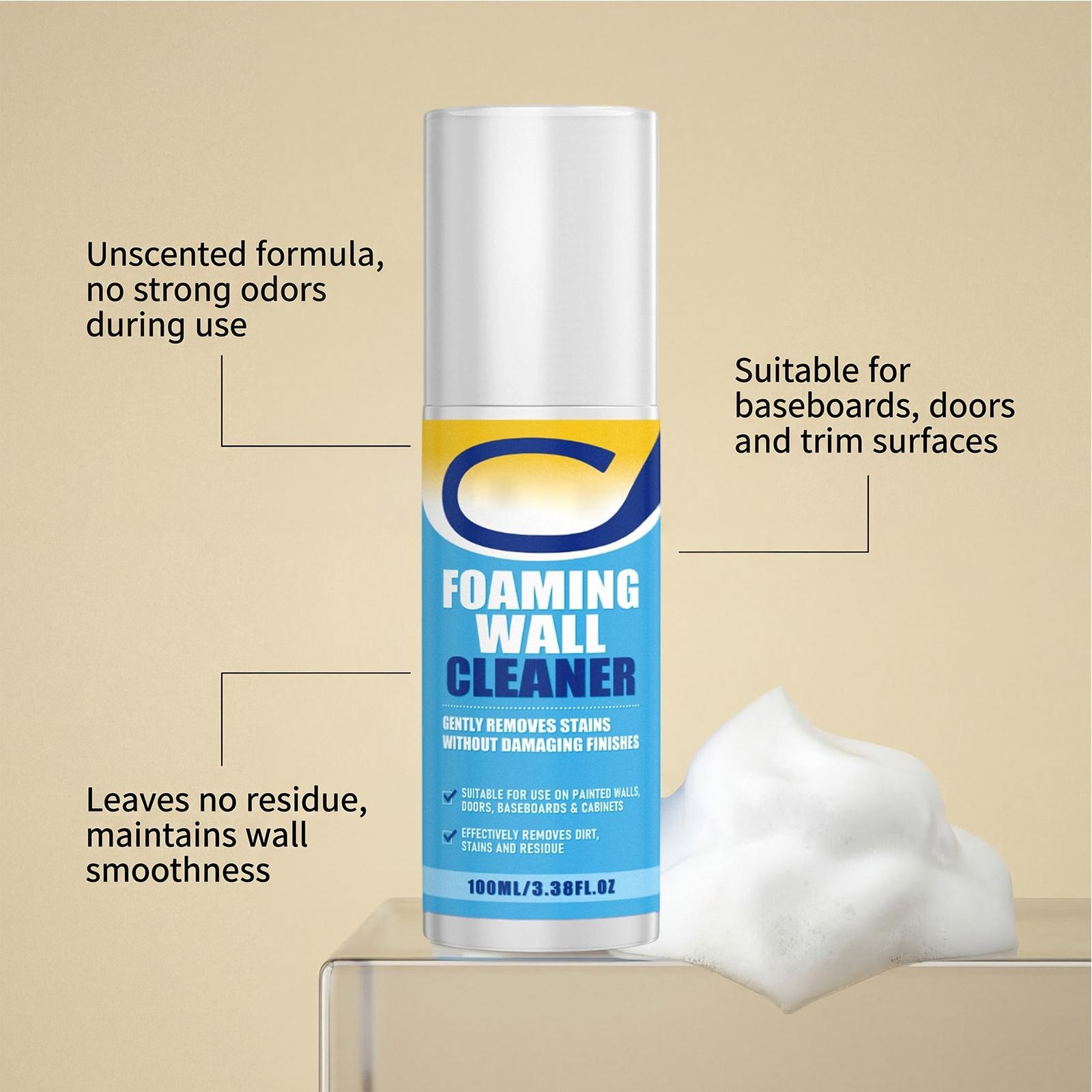 Foaming Wall Cleaner 100ml Stain Foam Spray Heavy Duty Kitchen Degreaser