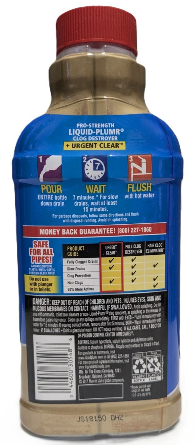 Liquid Plumr Urgent Clear 17 Oz. Pro-Strength Liquid Drain Cleaner 3 ACTION!