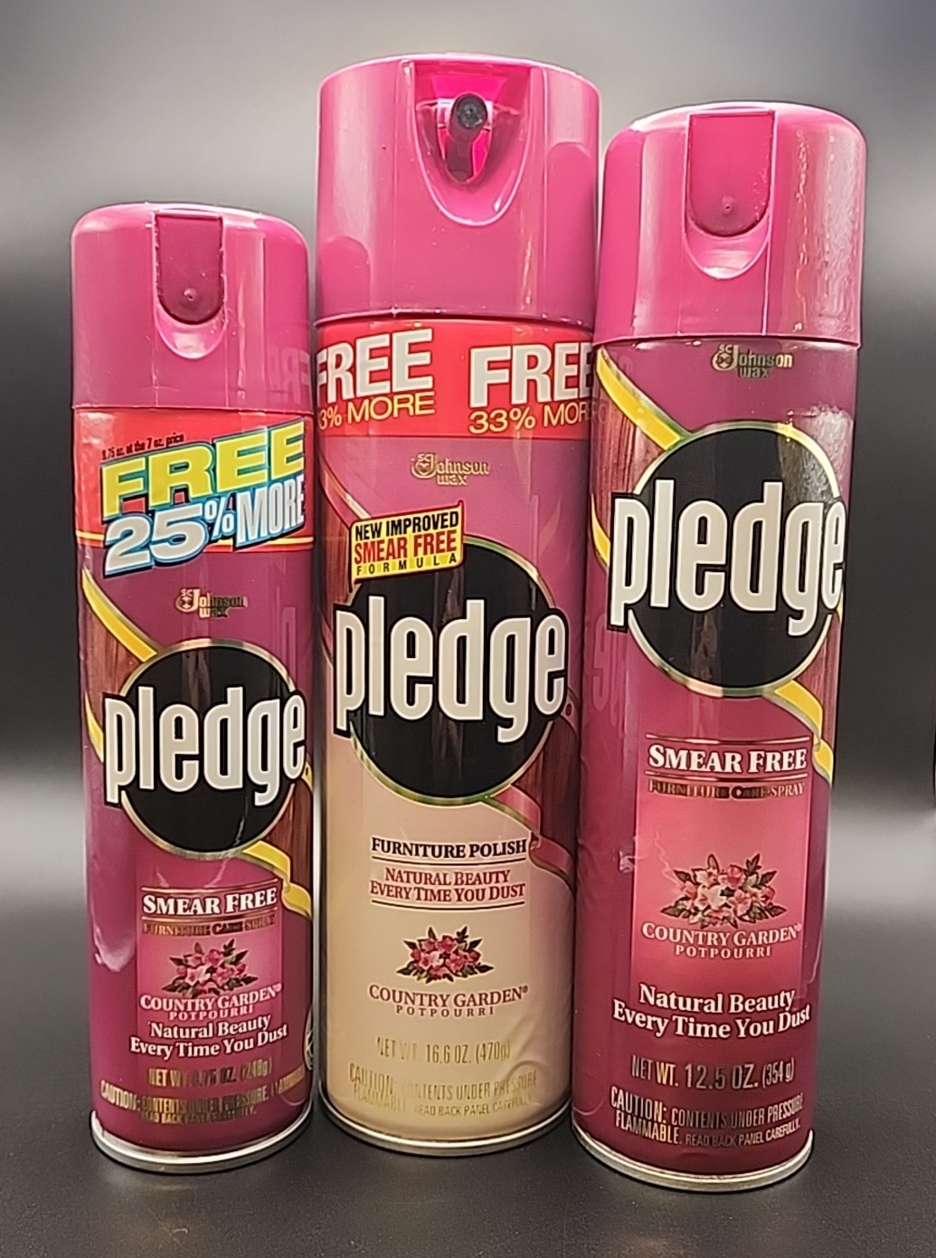 3 x VTG Pledge Country Garden Potpourri Furniture Polish 12.5 8.75 & 16.6 oz