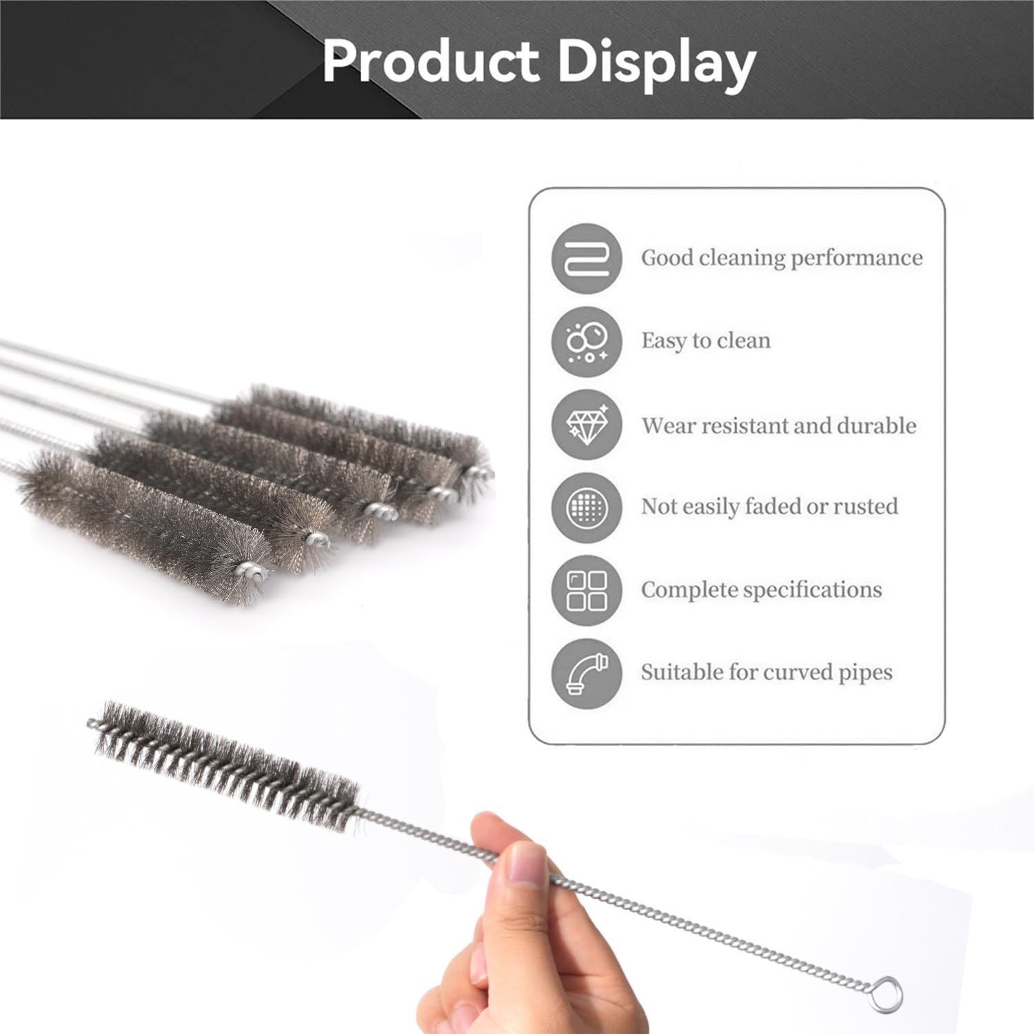12 Inch Pipe Cleaning Brush Set with Stainless Steel Bristles, Steel Wire Tub…