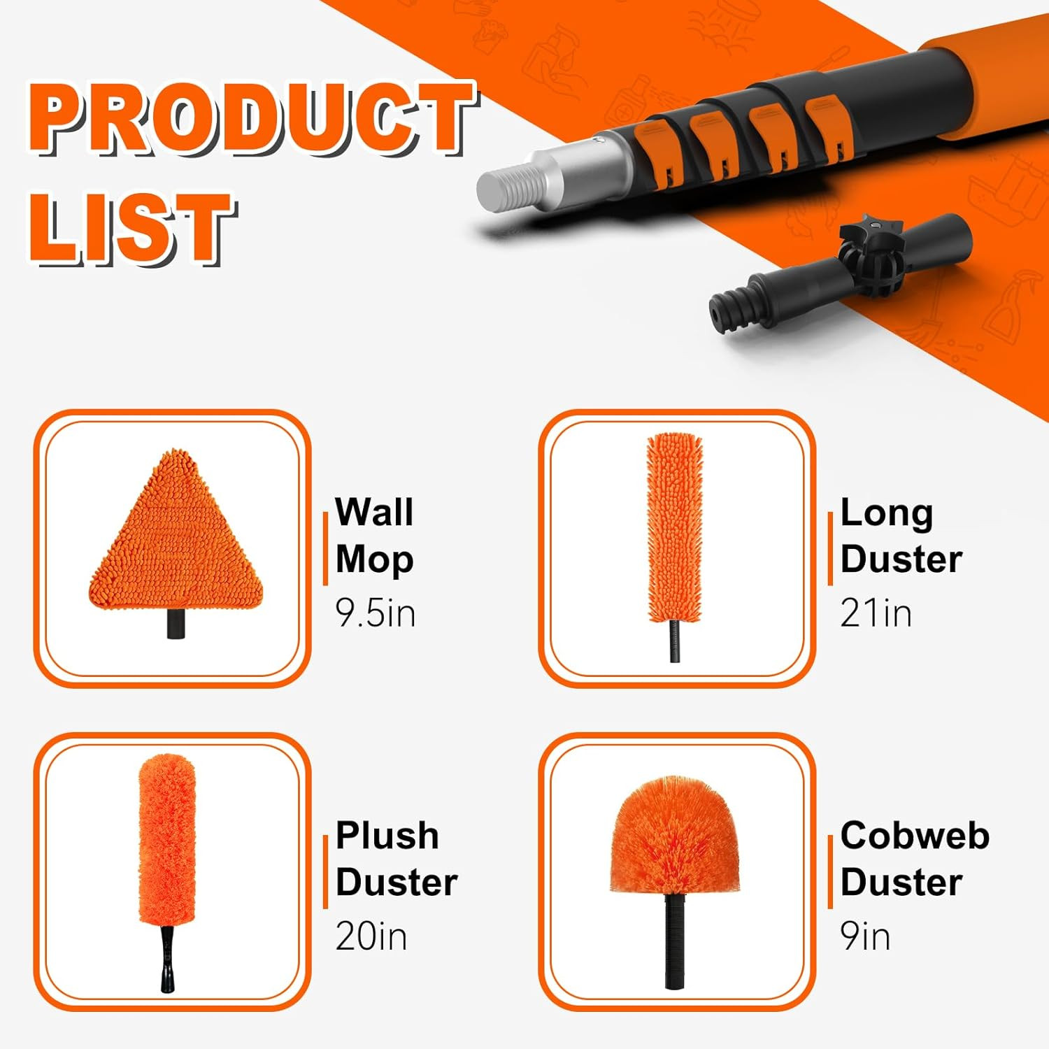 26FT Reach Duster Cleaner Kit, Dusters for Cleaning with Extension Pole, Baseboa