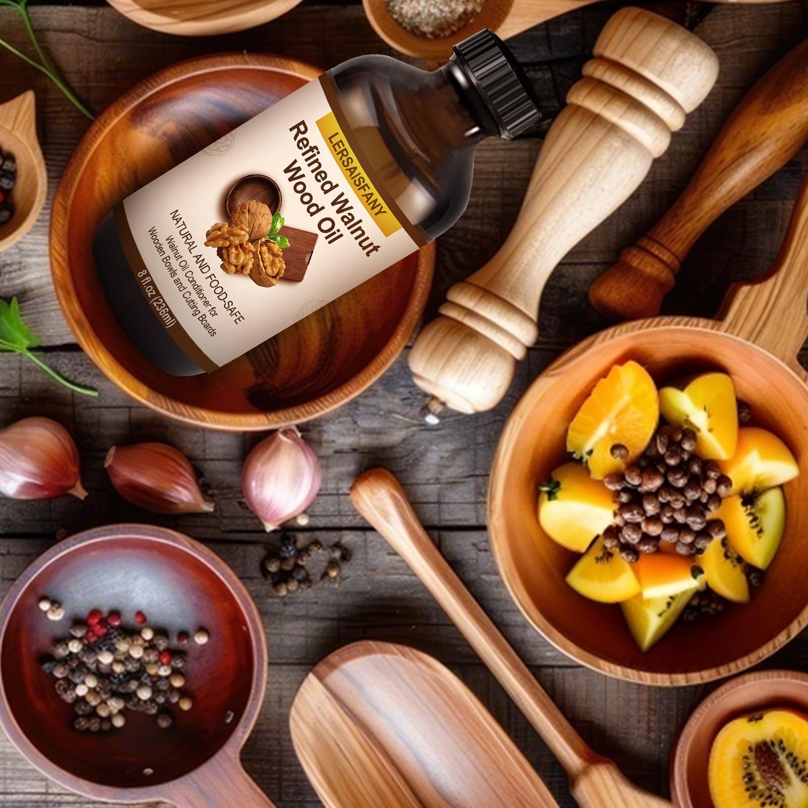 Walnut Wood Oil Bowl Conditioner Food Safe for Wooden Cutting Board and 8oz
