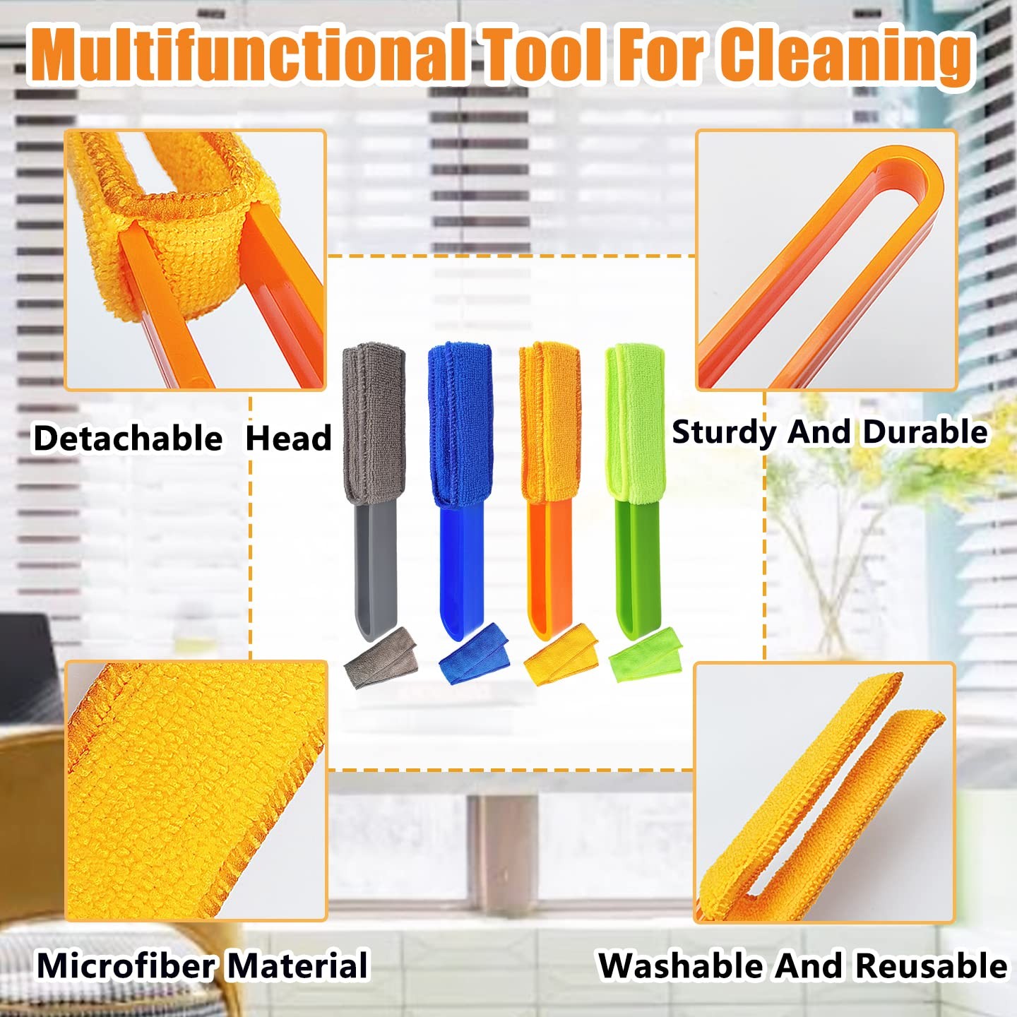 4 Pack Blinds – Window Blinds Cleaner with 4 Microfiber Sleeves, Cleaning Tools