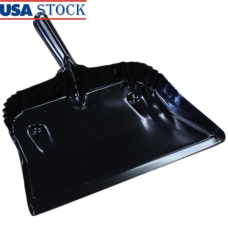 Heavy Duty Galvanized Steel Dustpan Long Handle Workshop Garage Home Maintenance