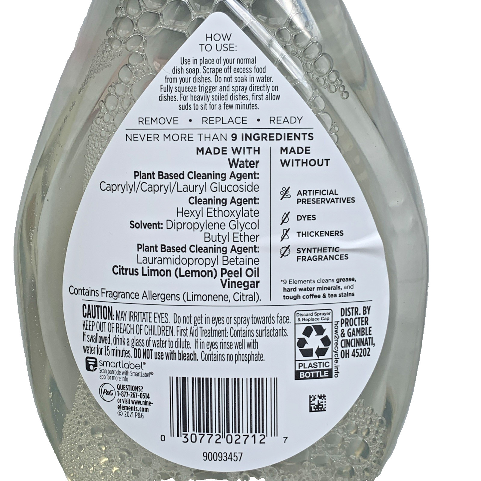9 Elements Foaming Dish Spray Lemon Scent Refill 16 fl oz
