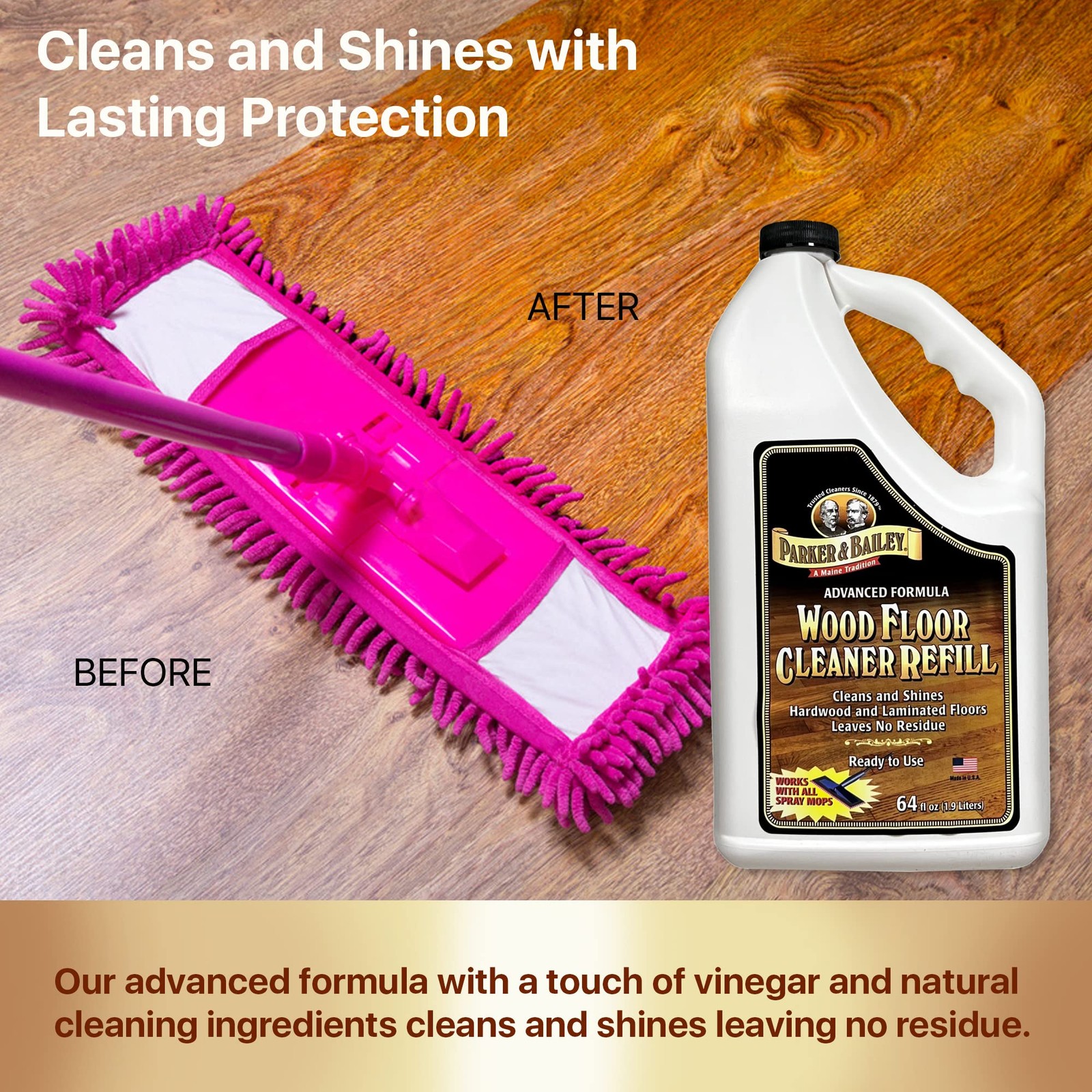 Wood Floor Cleaner – Use on Hardwood, Laminated or Faux Finished Floors. Shin…