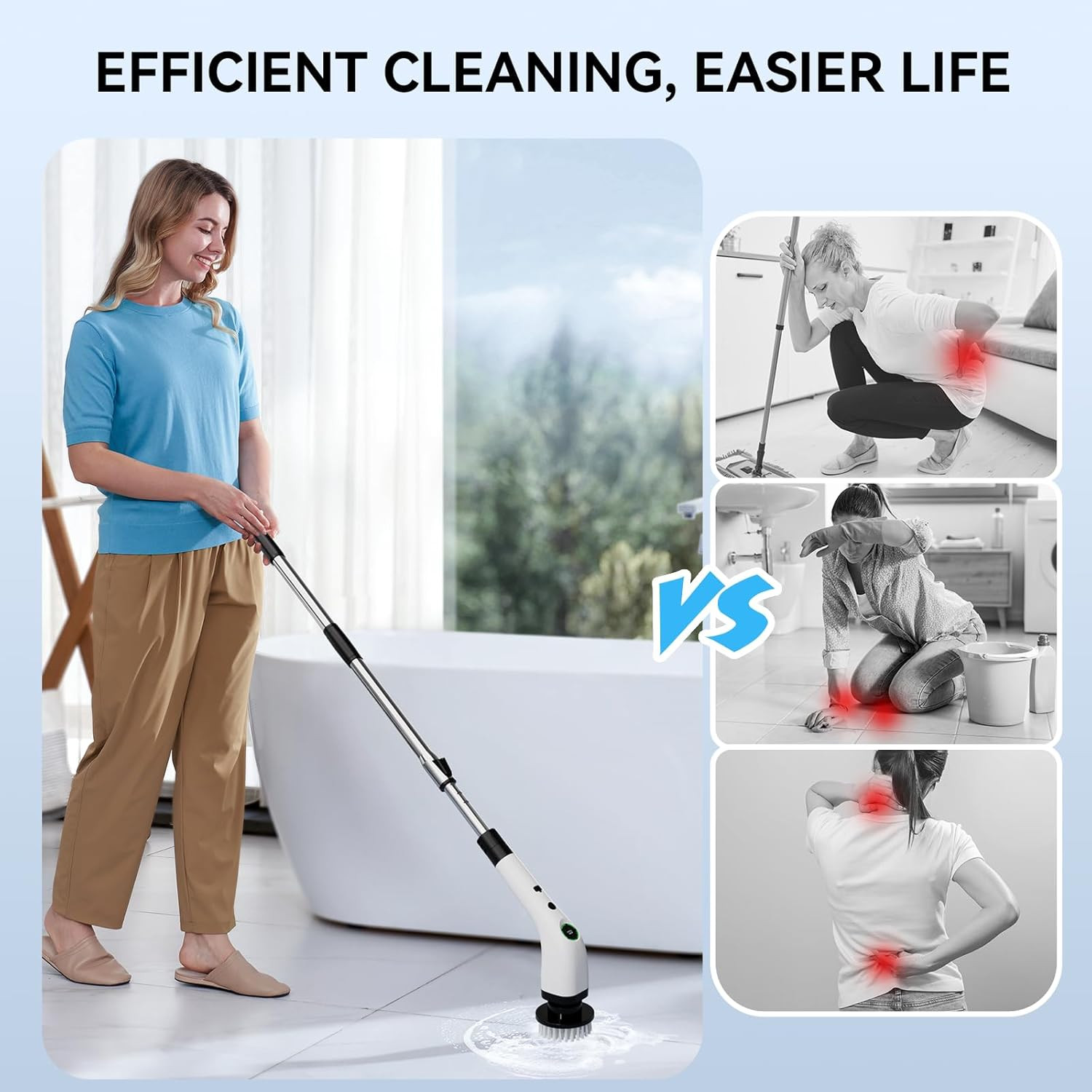 Electric Bathroom Cleaning Brush, Cordless Spin Scrubber Full Body Waterproof IP