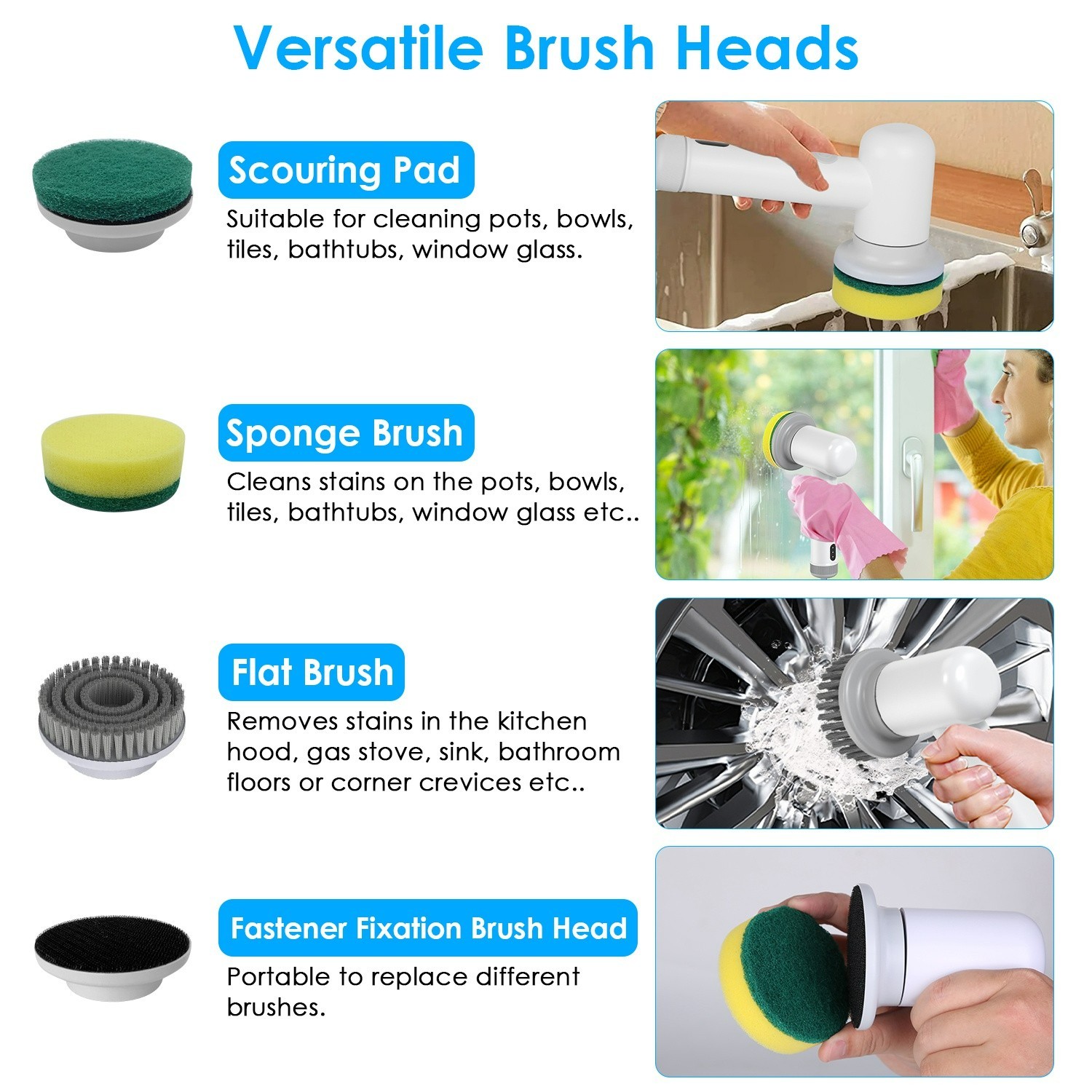 Electric Spin Scrubber Cordless Cleaning Brush 4 Heads Rechargeable IPX6 Kit