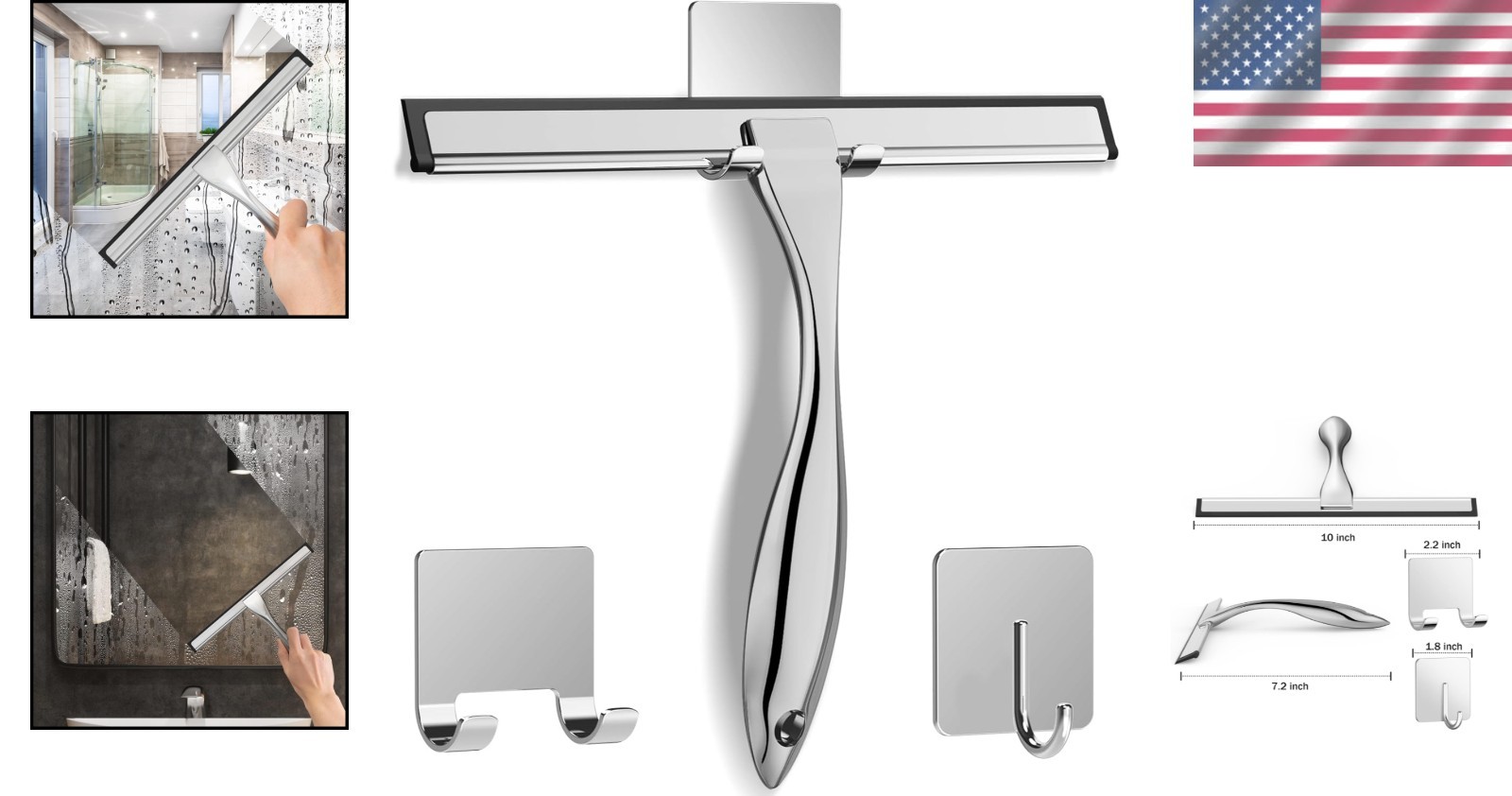 All-Purpose Stainless Steel Shower Squeegee for Shower Glass Door with 2 Adhe…