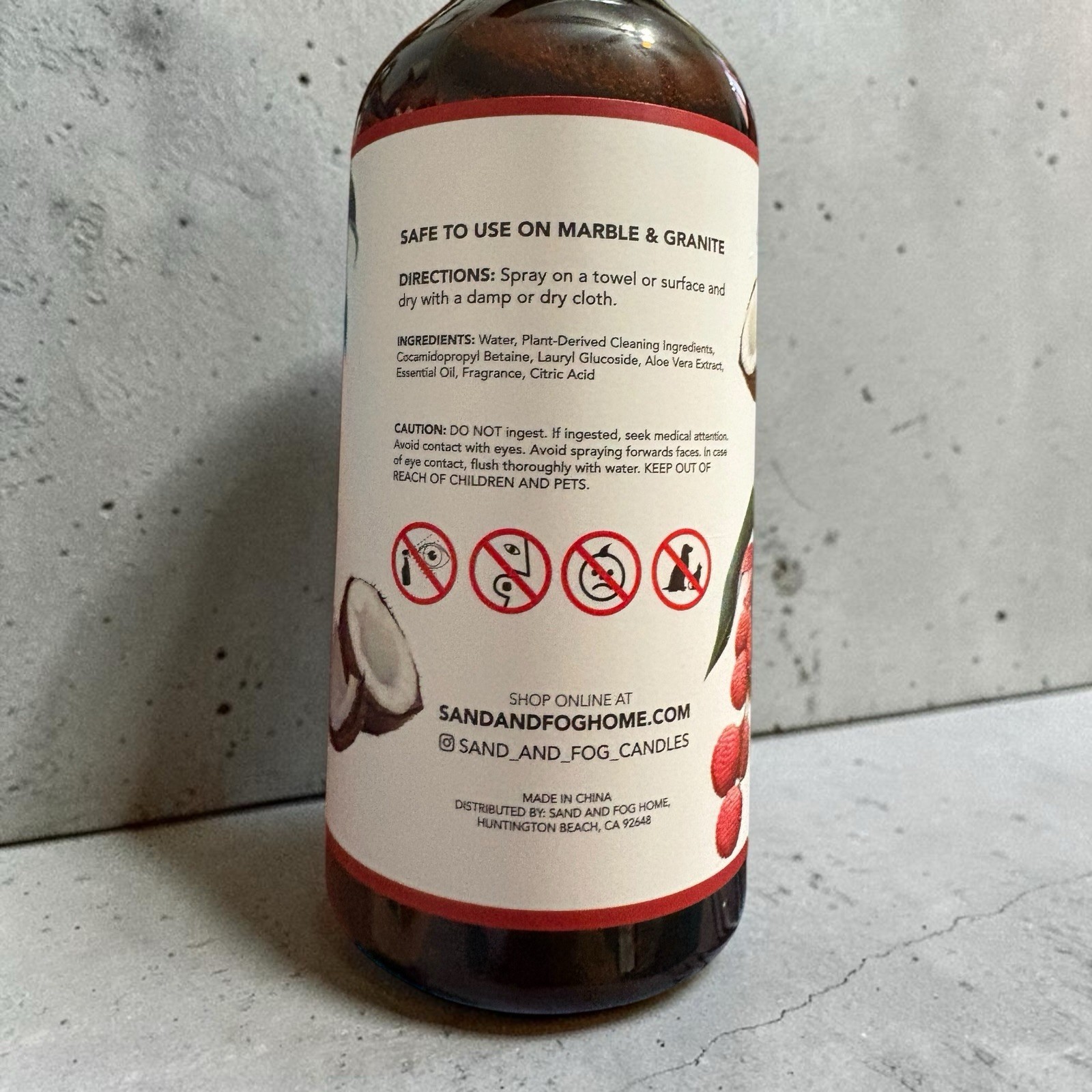 Sand + Fog Coconut & Lychee All Purpose Spray Cleaner Plant Based. 25.4 oz. New.