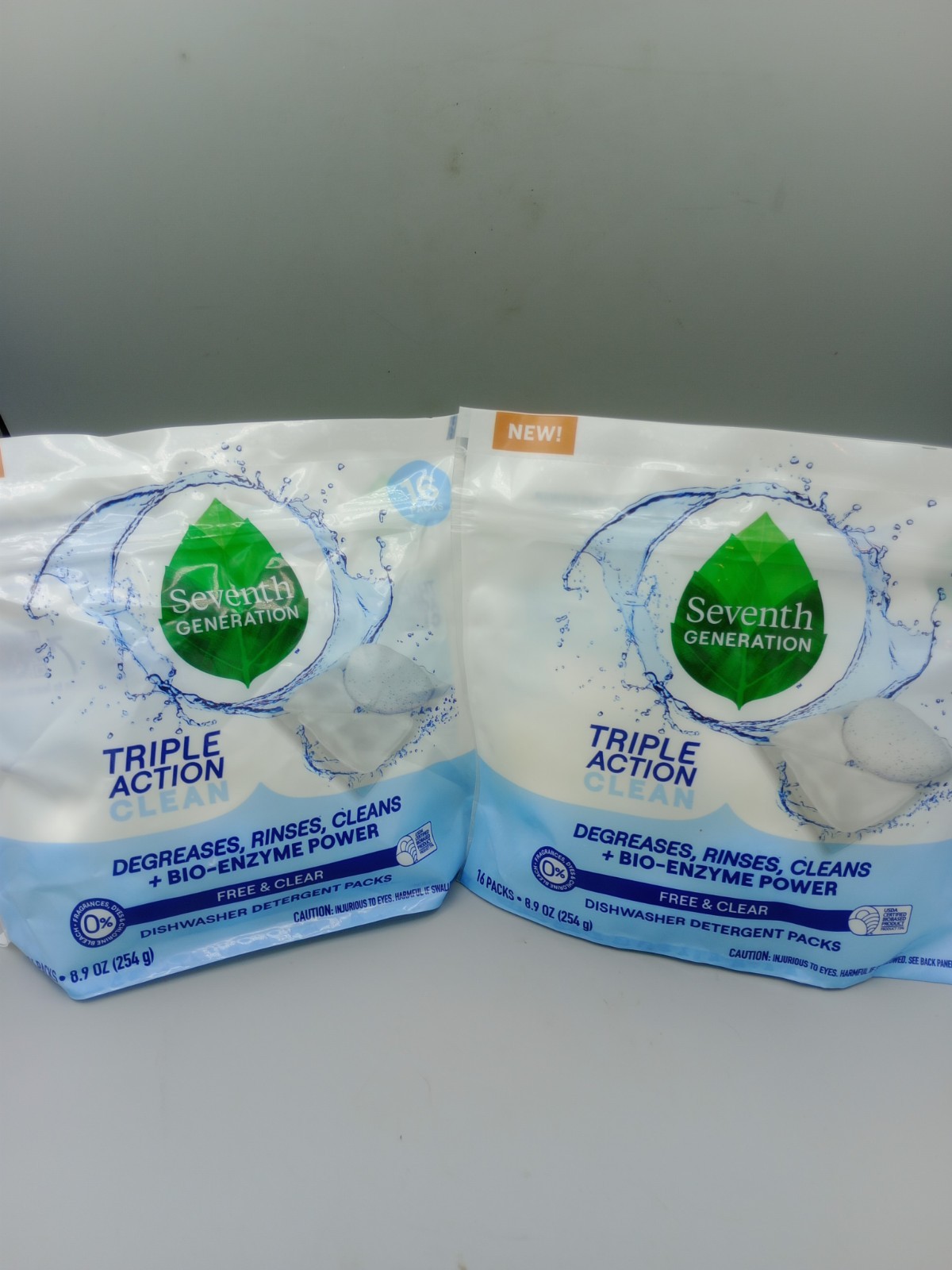 2x Seventh Generation Triple Action Clean Dishwasher Detergent 16 Packets Ea New