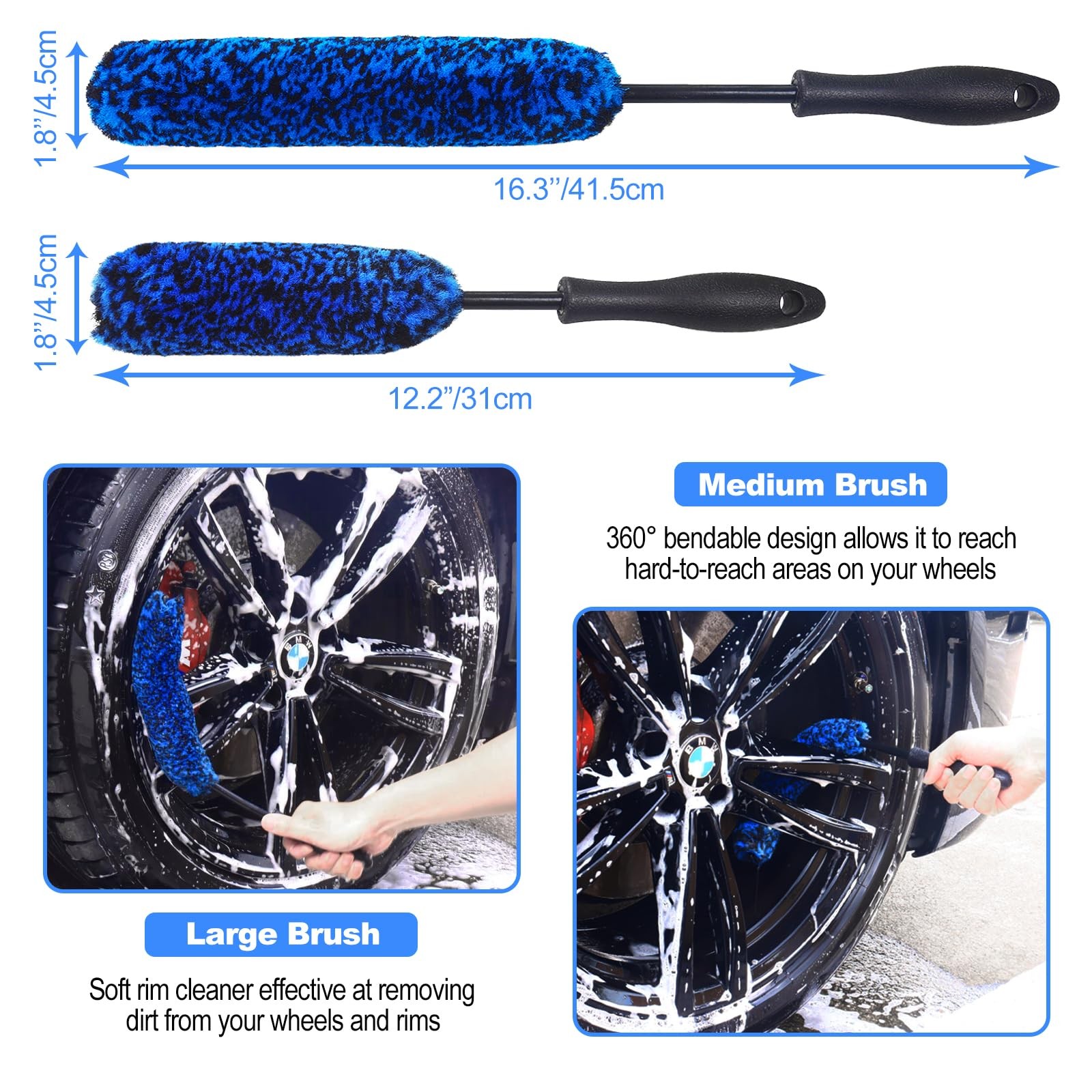 12Pcs Wheel Brush Kit for Cleaning Wheel and Tire, Wheel and Rim Brush, Car D…