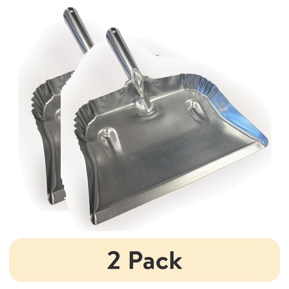 Heavy Duty Galvanized Steel Dustpan 2 Pack Silver Metal Floor Cleaning Tool
