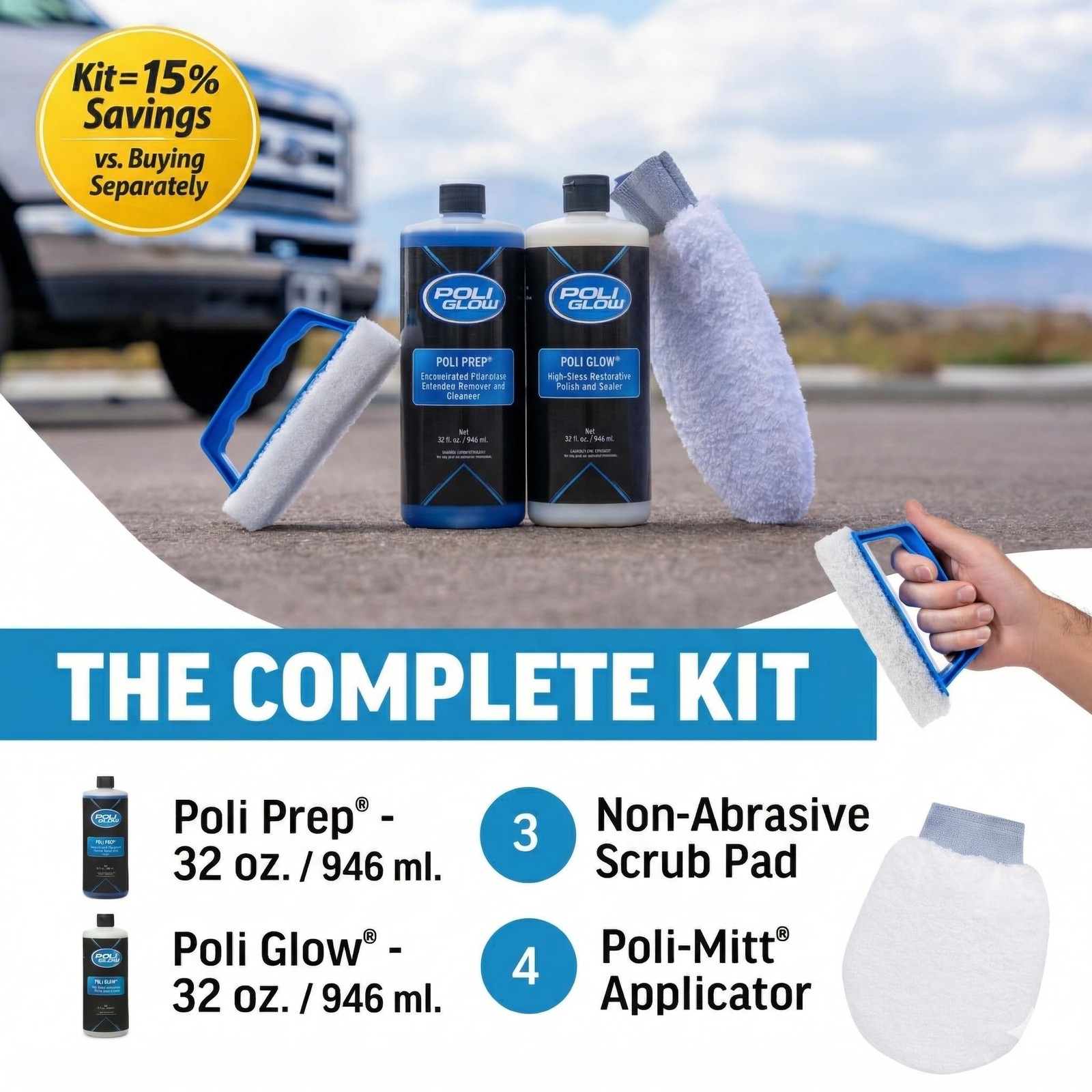 Poli Glow Basic Kit — Complete Fiberglass Restorer for Boats and RVs and More.