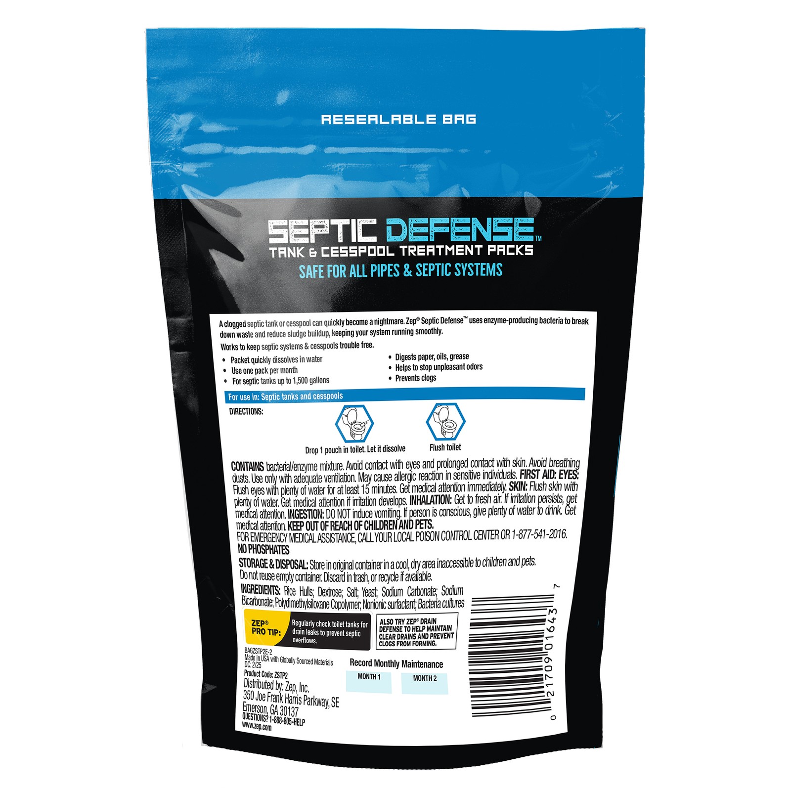 Zep ZSTP6 – 6-pack Concentrated Septic Treatment (Case of 6) Safe For All Septic