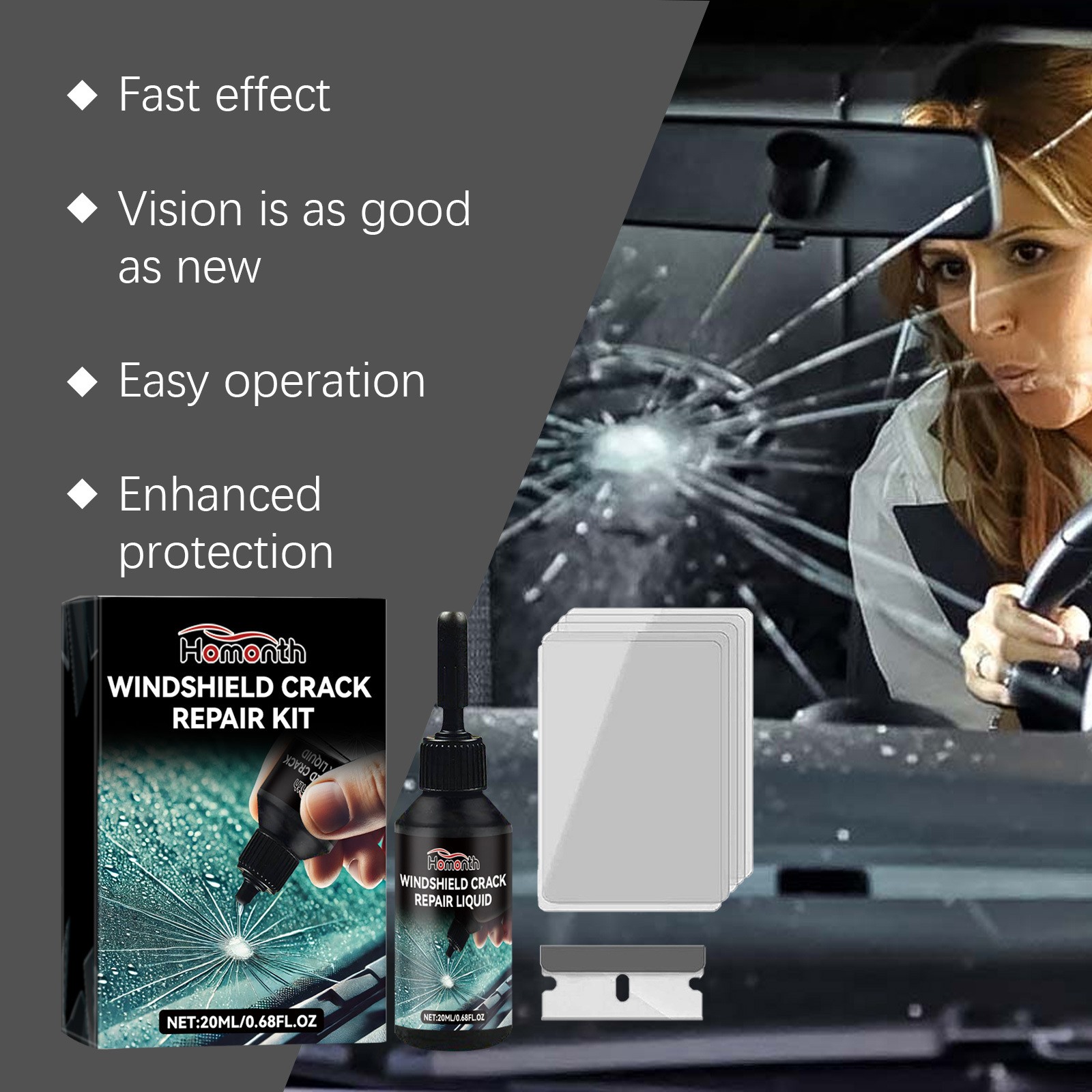 Windshield Repair Kit – Automotive Glass Cracks Scratches Care Solution 🧼