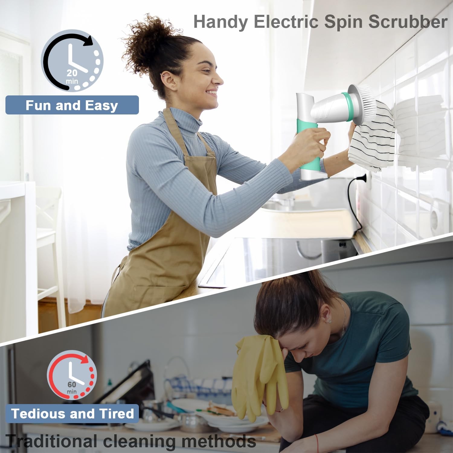 Electric Spin Scrubber, Bathroom Cleaning Brush Shower Scrubber Portable Rech…