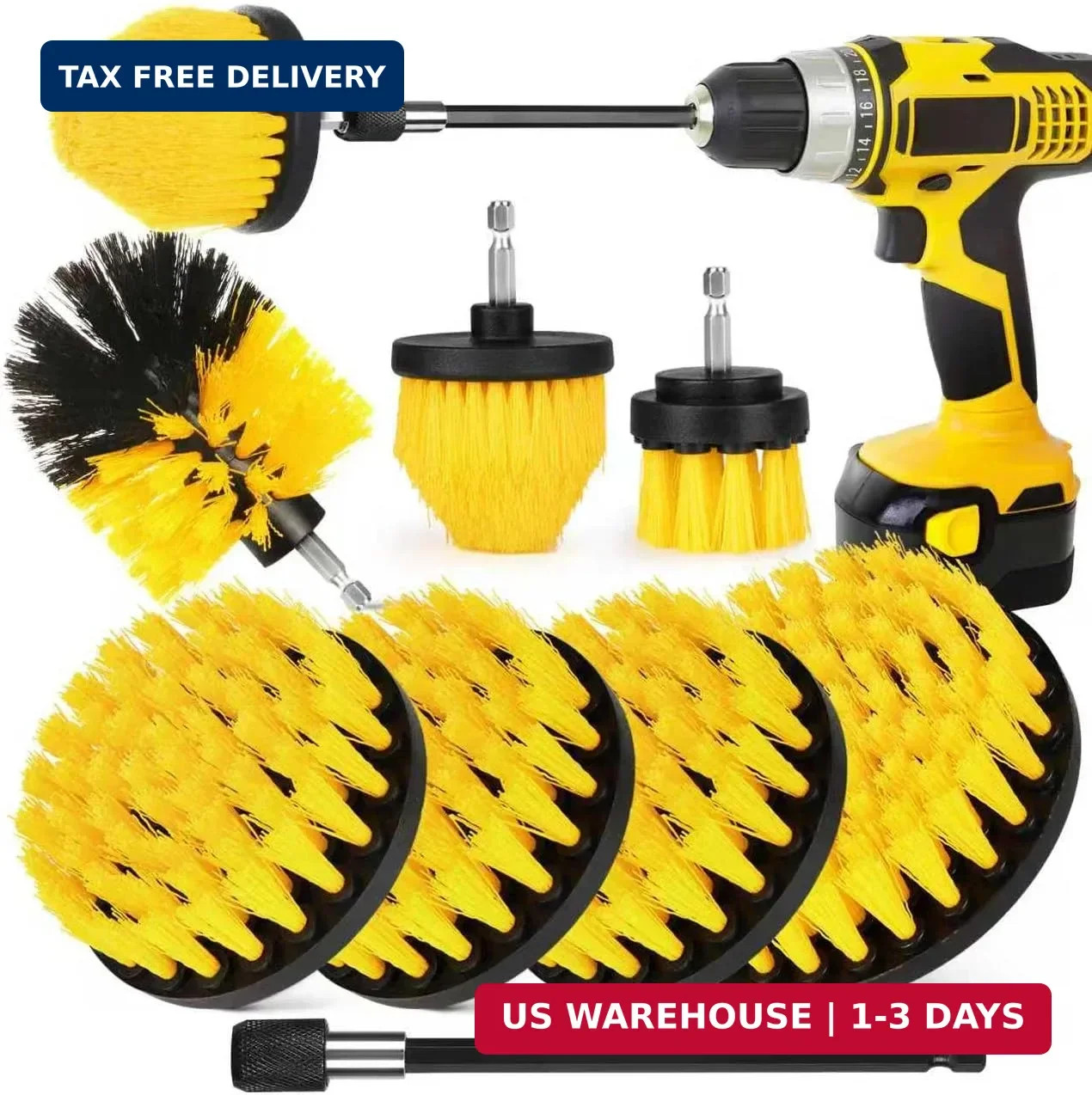 8 Pack Drill Brush Attachment Set, 1/4in Power Scrubber Brush+ Extend Long Rod,
