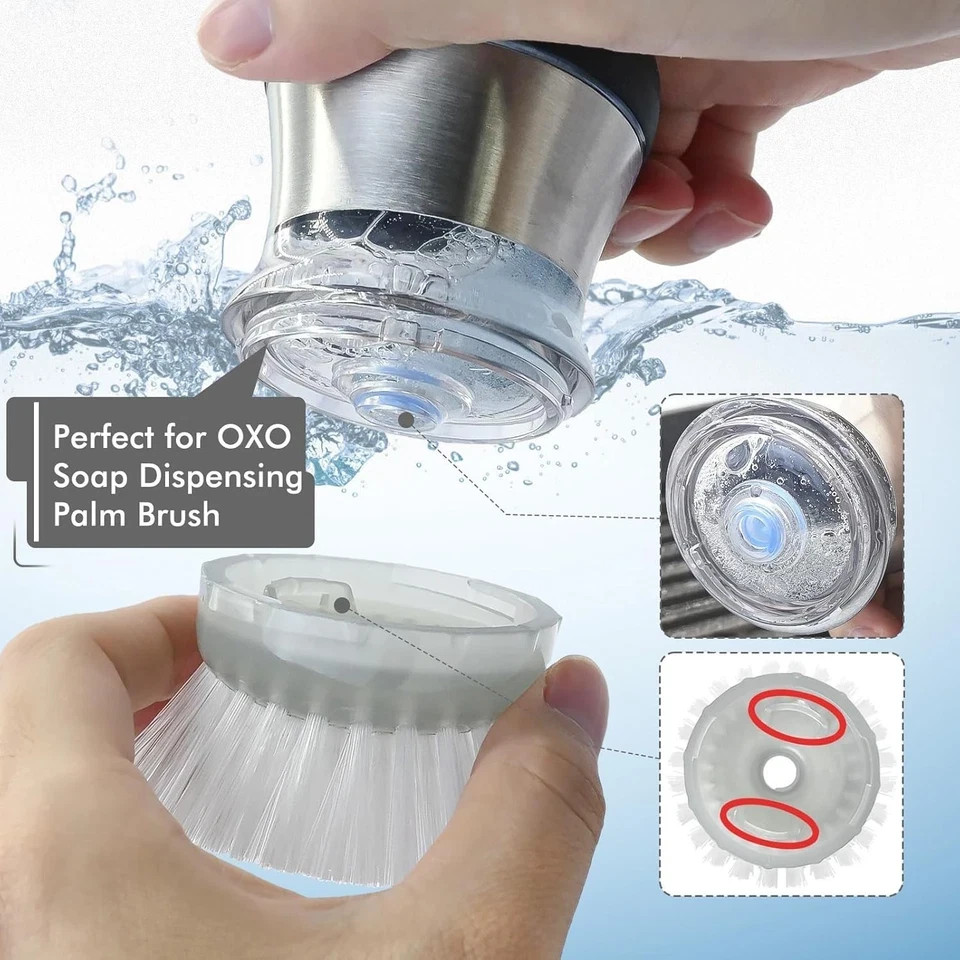 4-Pack OXO Steel Palm Brush Replacement Refills, Dish Soap Dispensing Brush Head