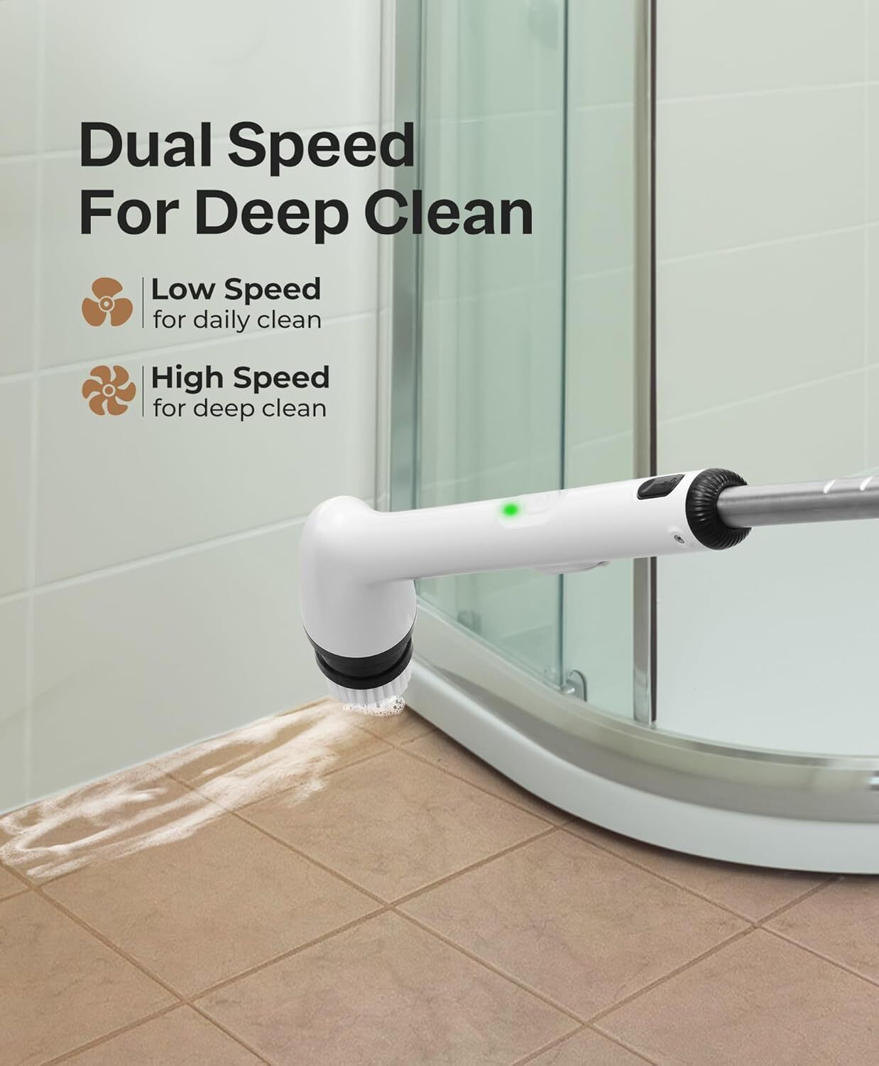 Electric rotary scrubber, bathroom brush, 2 speeds, interchangeable brush heads