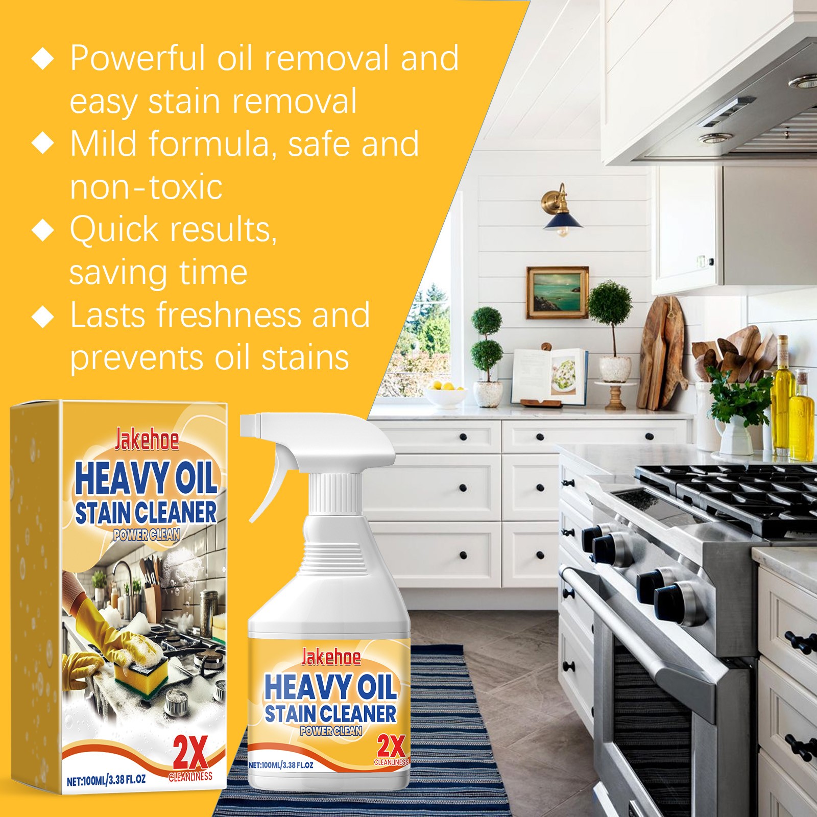 Jakehoe Heavy Duty Kitchen Degreaser Spray Oil & Grease Remover Range Hood Clean