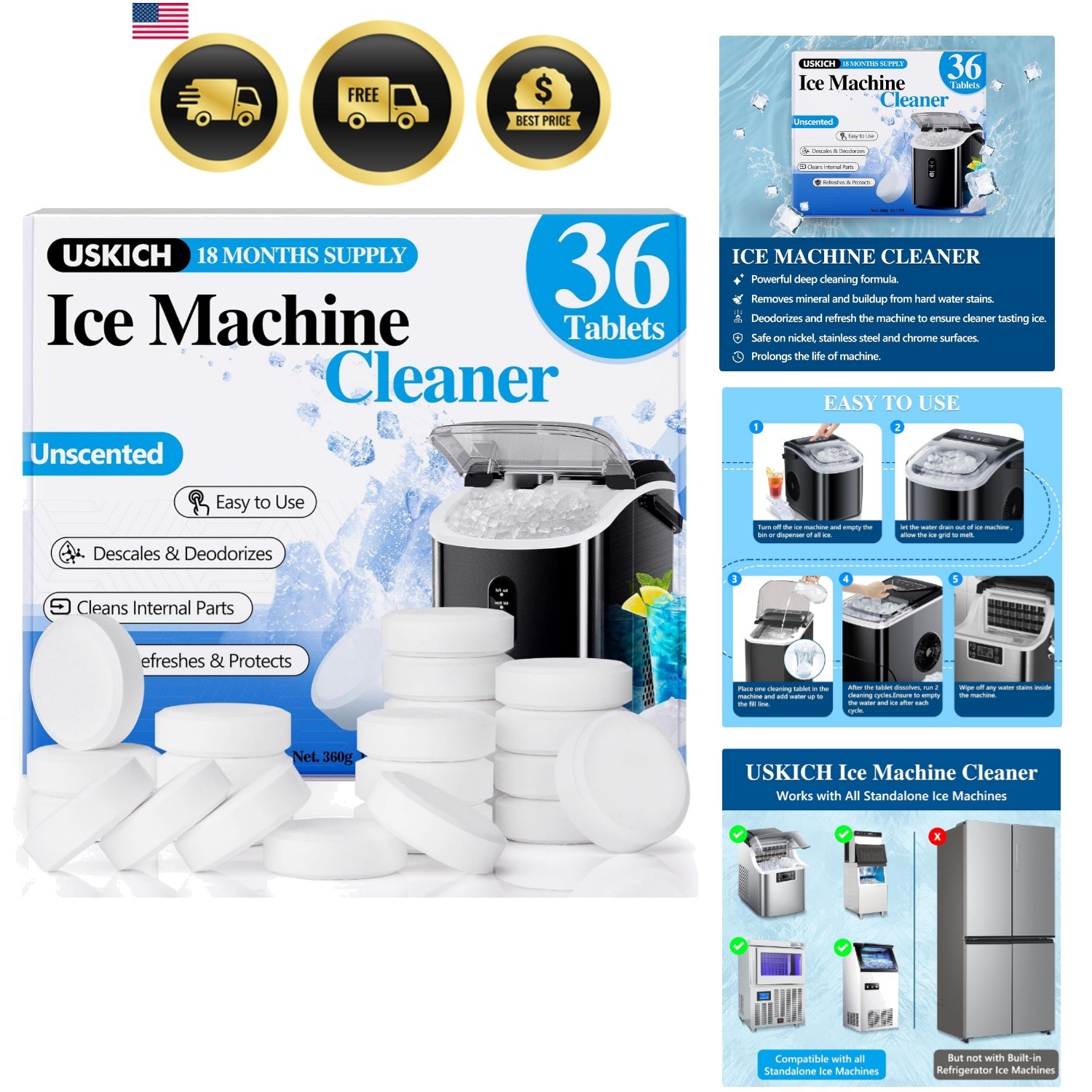 Ice Machine Cleaner Descaler Tablets-36Pack Ice Maker Cleaner Compatible with…