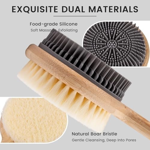 Double-Sided Silicone Back Scrubber – Long Bamboo Handle, Deep Clean & Exfoliate