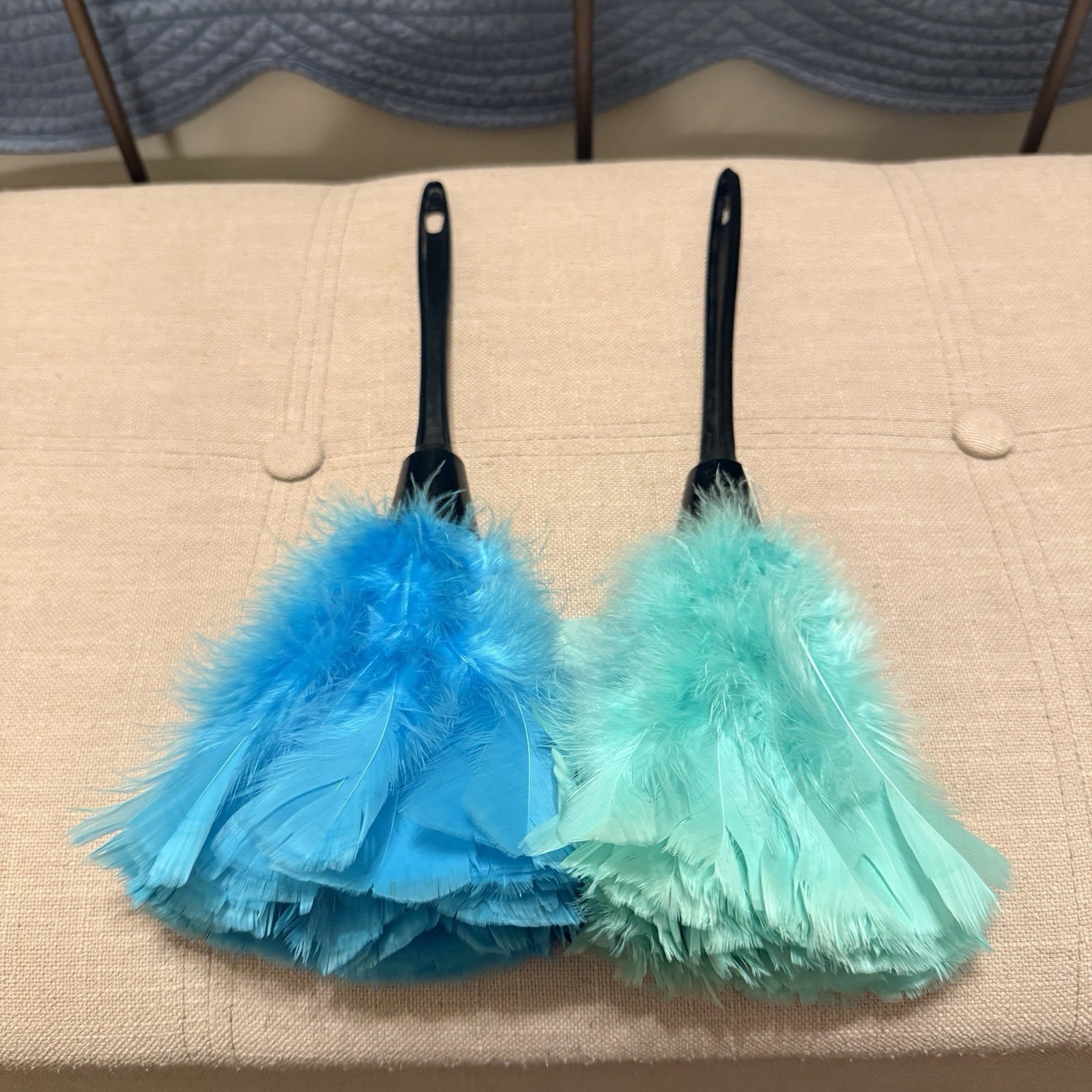 Vintage Feather Dusters Set Of 2 Blue Green Plastic Handle 14” Theatre