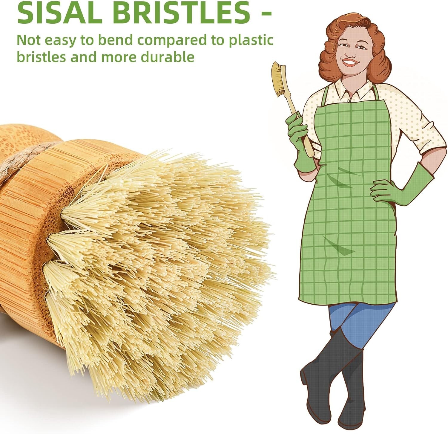 SUBEKYU Bamboo Dish Scrub Brush for Kitchen Sink, Natural Wooden Washing Dish Br