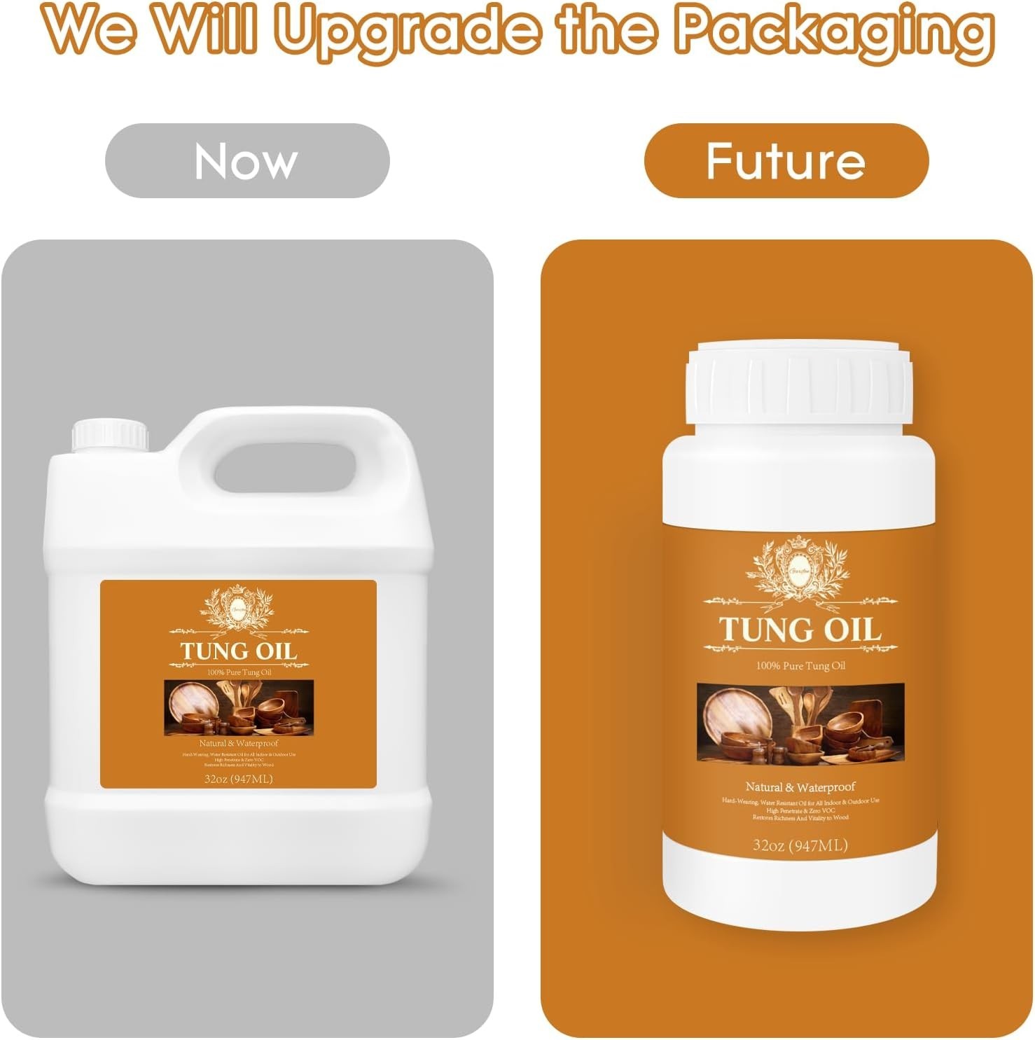 100% Pure Tung Oil Wood Sealer Food Safe Waterproof Finish for Outdoor Furniture