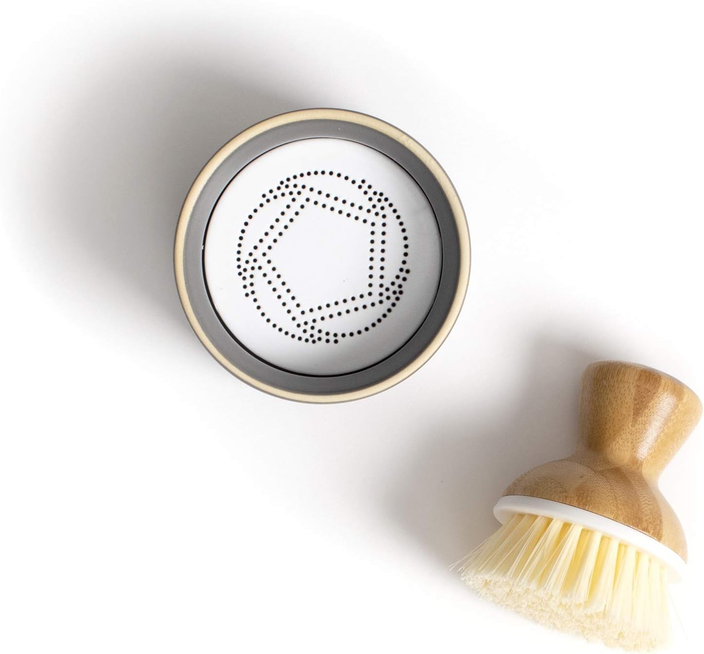 Ceramic Soap Dispenser and Bamboo Handle Dish Brush Set for Kitchen Cleaning