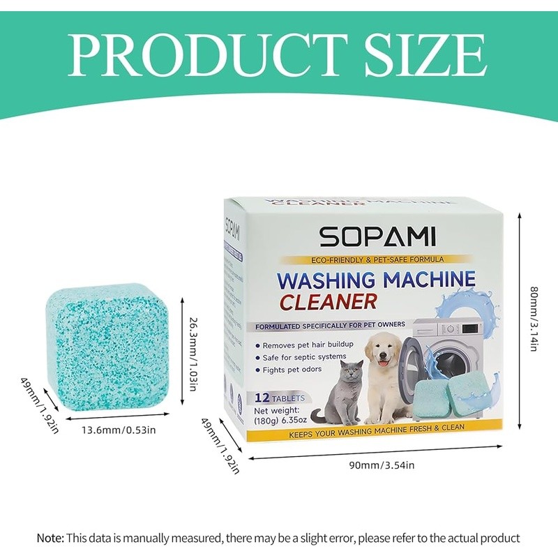Pet Washer Cleaner Tablets Deep Clean Odor Elimination 12 Count Fast Acting New