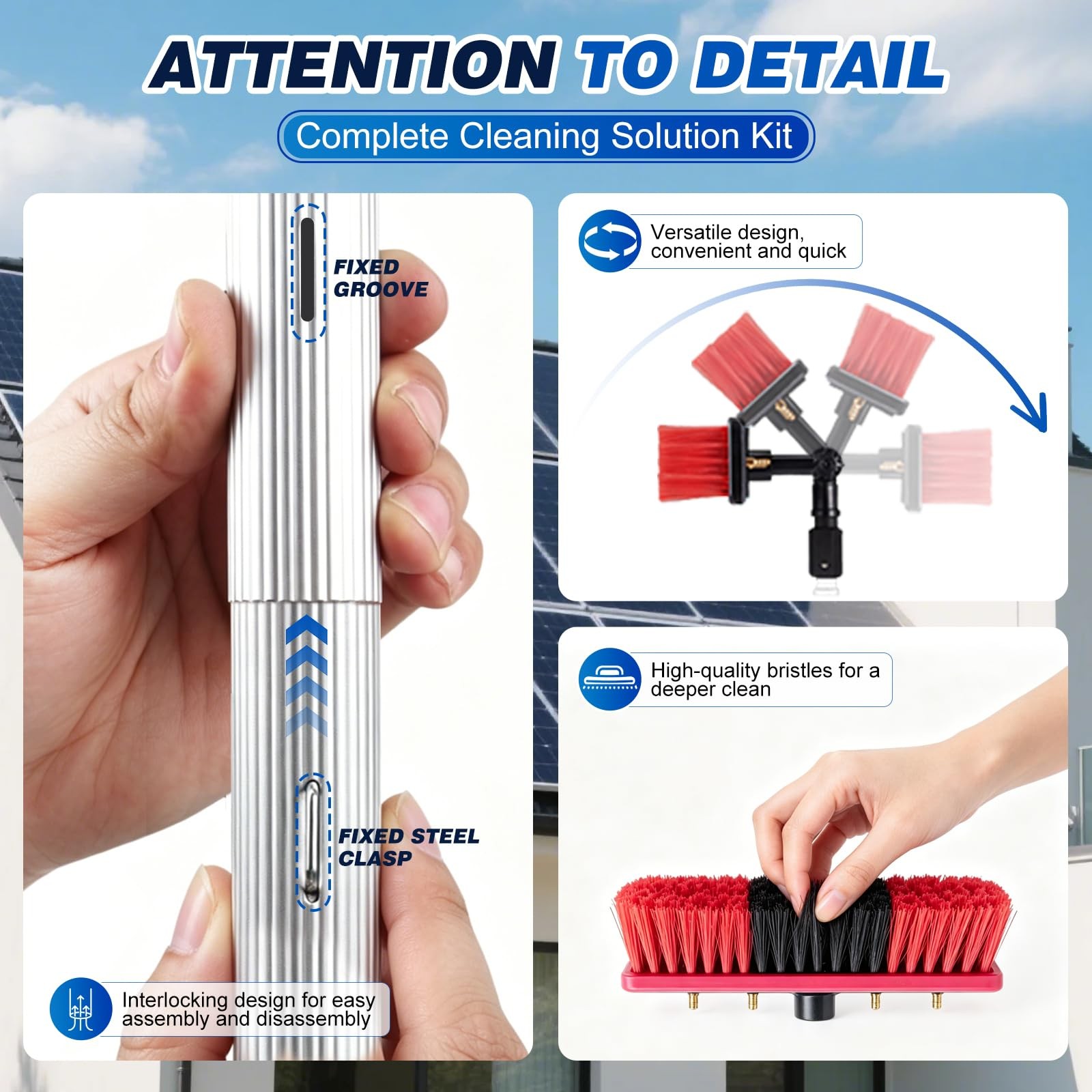 35FT Water Fed Pole Kit Adjustable Solar Panel Cleaning Kit Cleaner Tool for …