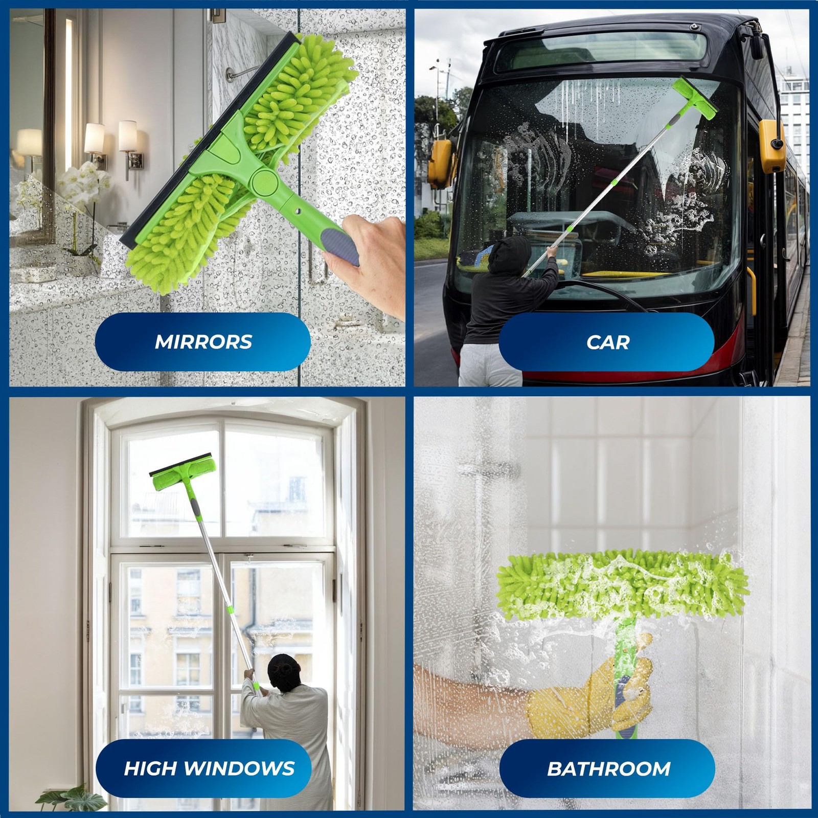 Professional Window Squeegee for Window Cleaning, 2 in 1 Rotatable Window Cle…