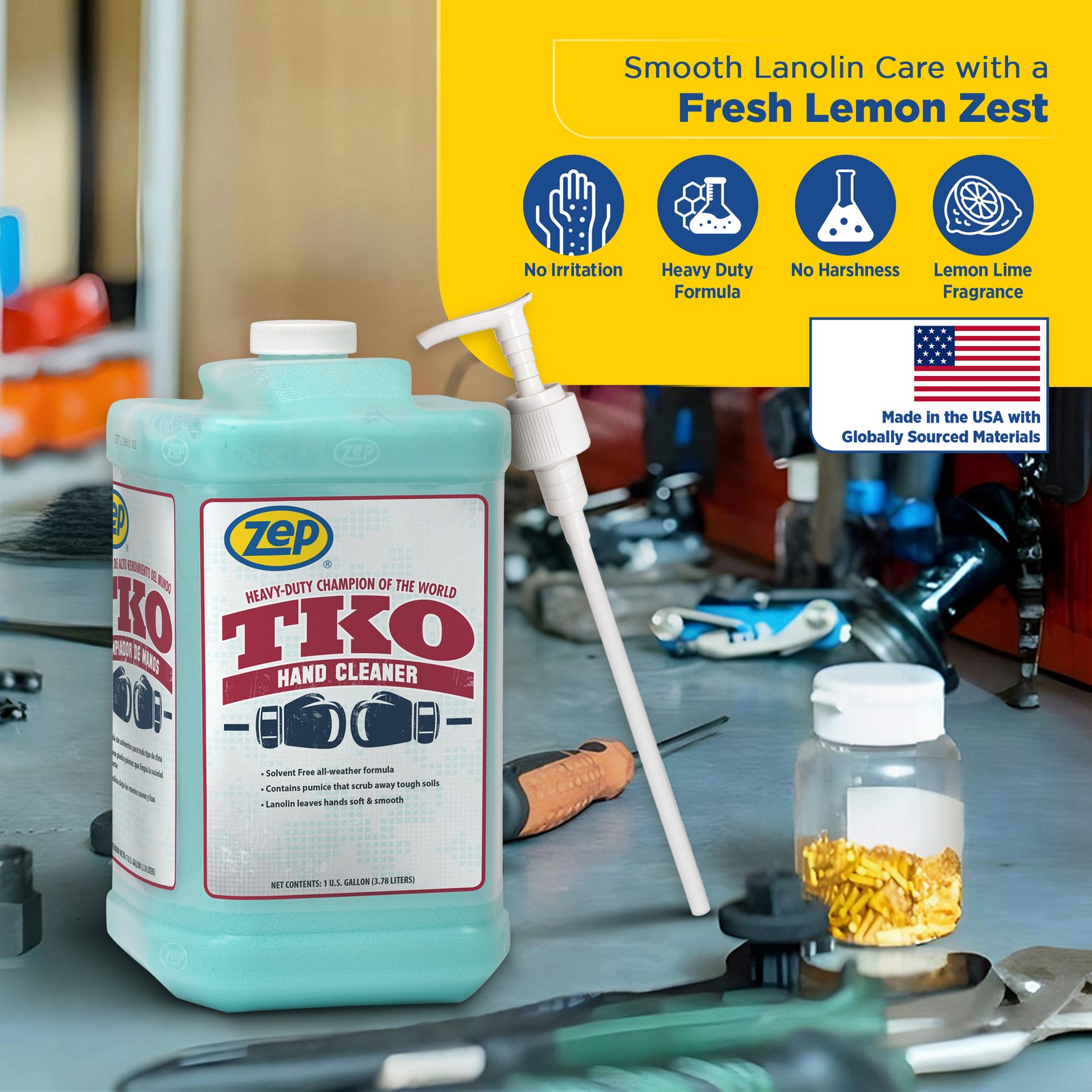 Zep Heavy-Duty TKO Industrial Hand Cleaner – 1 Gallon (Case of 4) – 1049524 –