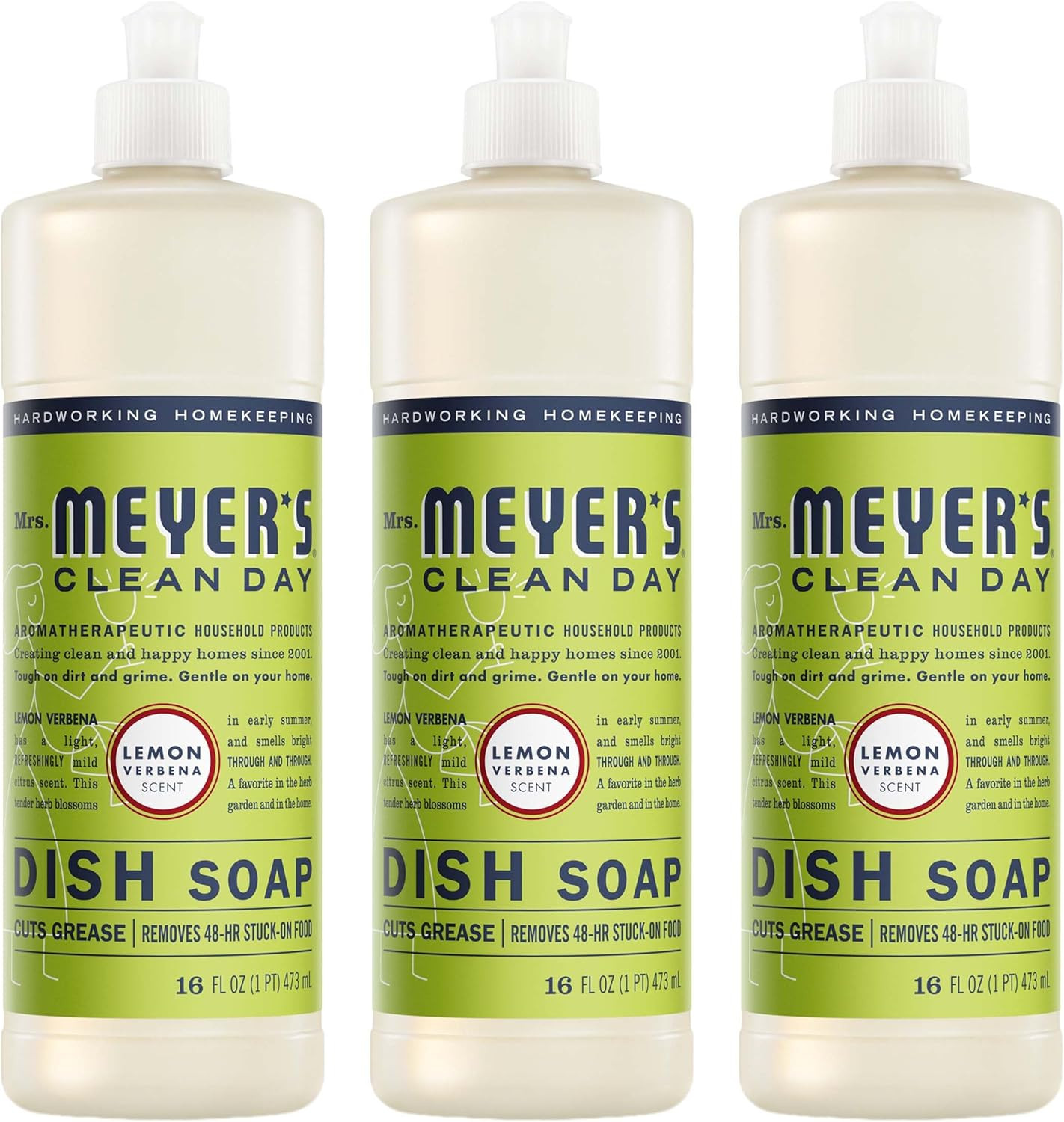 Mrs. Meyer’S Clean Day, Liquid Dish Soap, Lemon Verbena, 16 Fl Oz, 3 Count