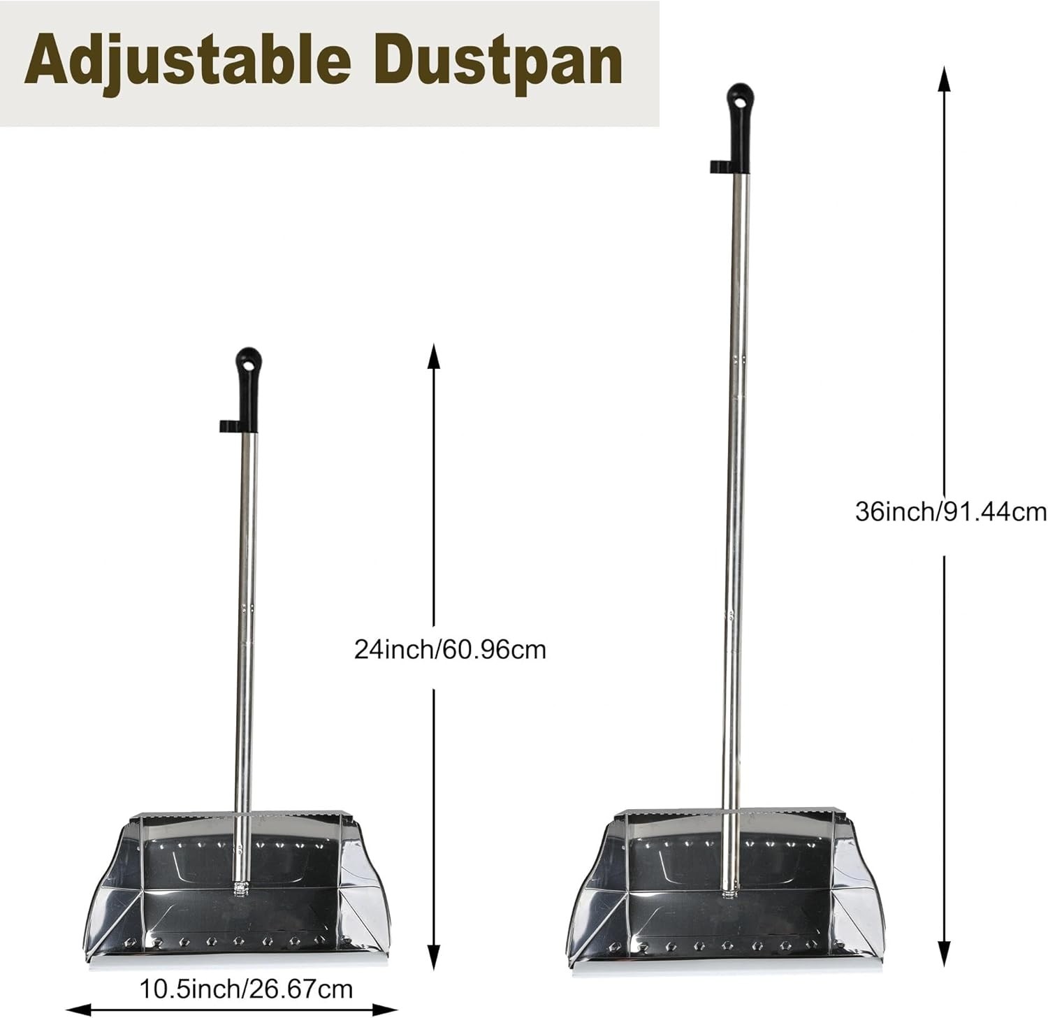 Metal Dustpan Long Handle Stainl Steel Dustpan, Heavy Duty Standing