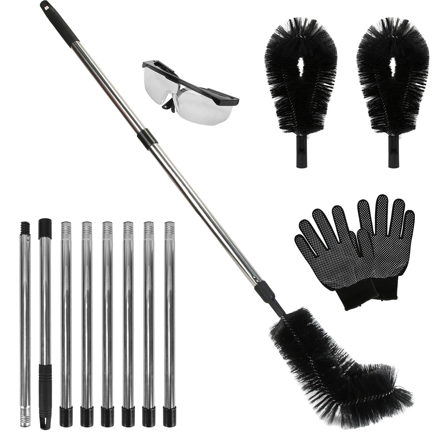 10.5FT Gutter Cleaner Tool From Ground Telescoping Pole Brush Extendable Wandset