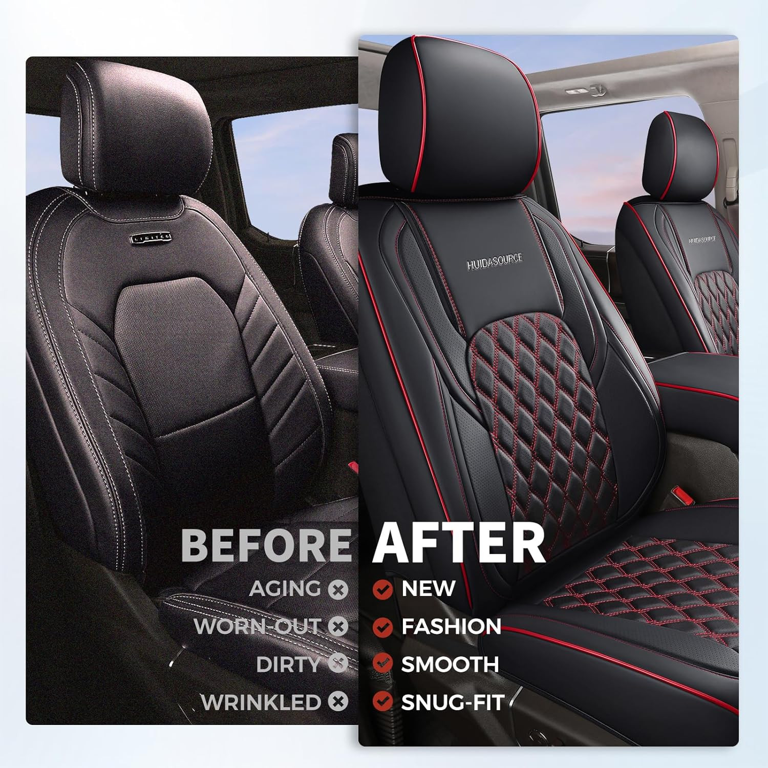 Custom Fit Black & Red Seat Covers for 2018-2025 Jeep Wrangler JL 2/4-Door