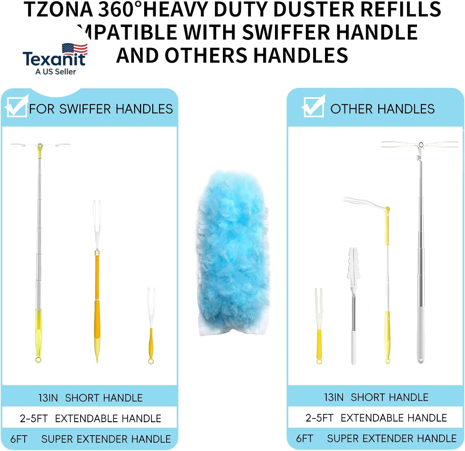 360 Duster Refills for Swiffer Dusters Refill with 2 Upgrade Extendable Handle(3